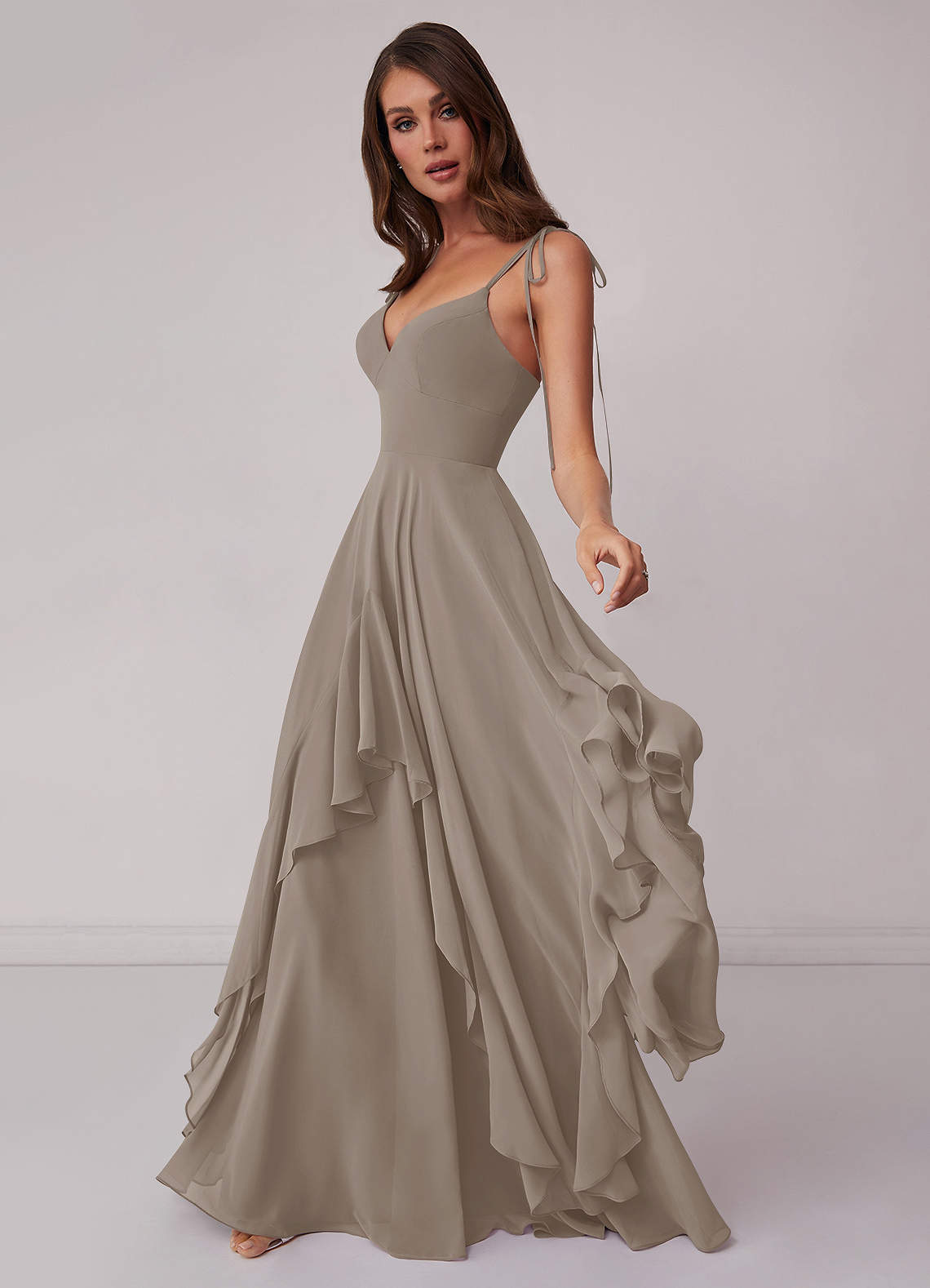 Barbie ♥ Azazie Bridesmaid Dresses V-neck Chiffon Tiered A-line Dress image2