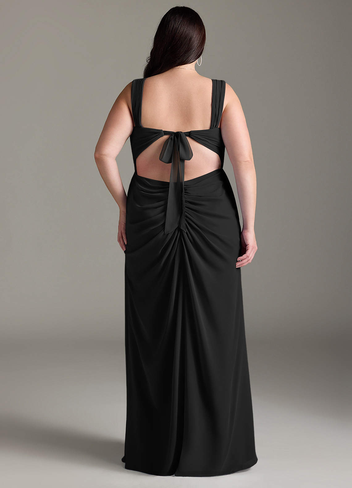 Azazie Jesaphine Bridesmaid Dresses Black Sheath Bow Chiffon Dress image8