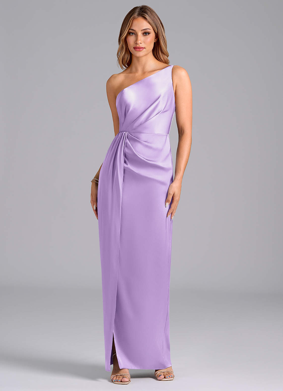 Azazie Naria Brautjungfernkleider Etui One-Shoulder Stretch-Satin Kleid Flieder image1