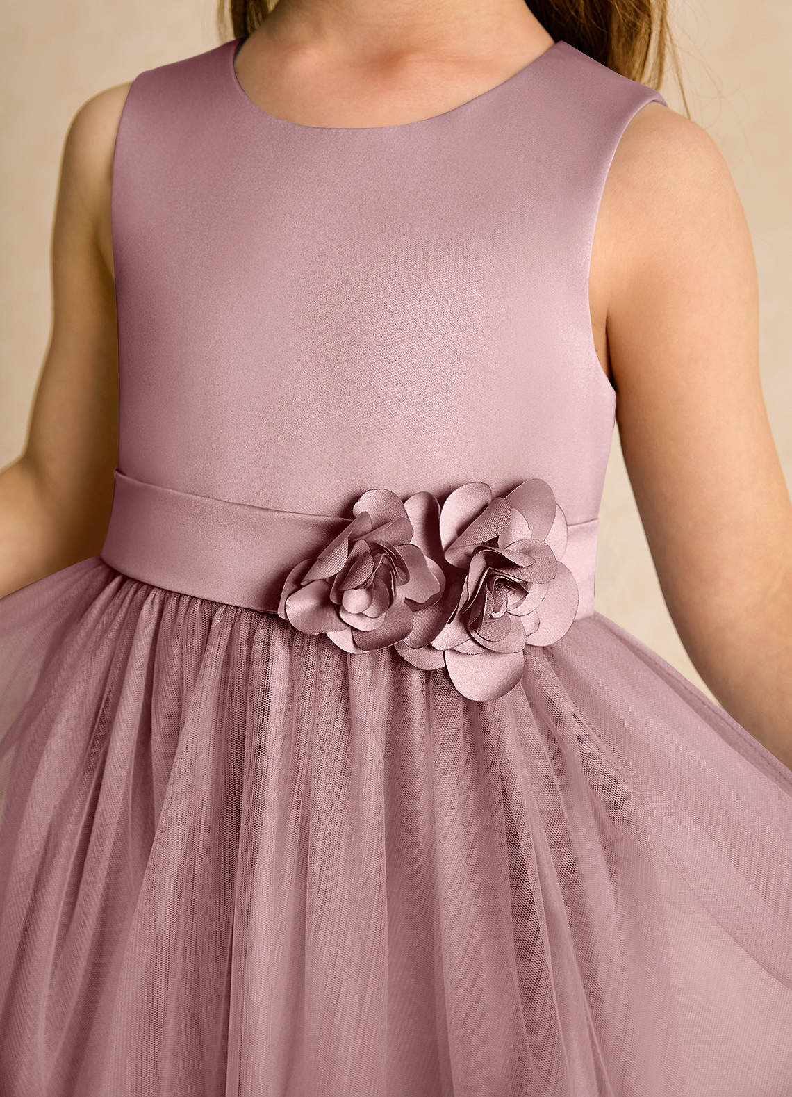 Azazie Miracle Blumenmädchenkleider A-Linie Schleifen Matte Satin Kleid Altrosa image5
