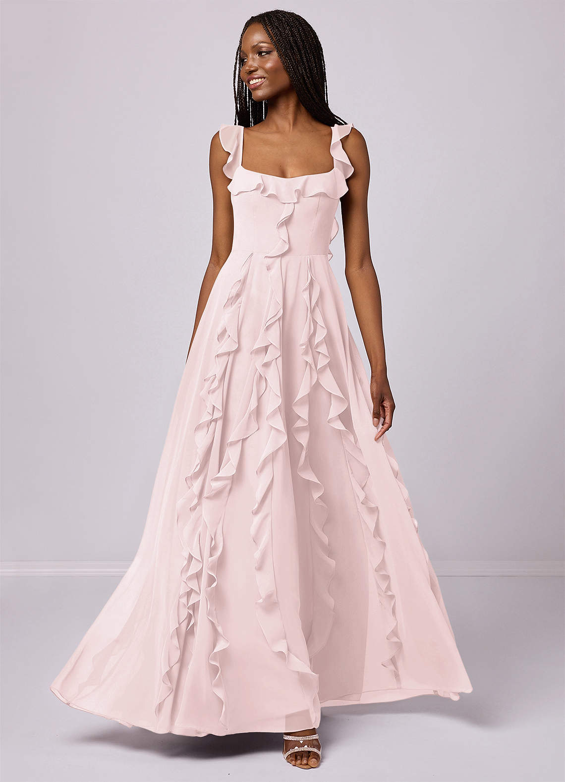 Barbie ♥ Azazie Bridesmaid Dresses Blushing Pink A-Line with Pockets Chiffon Dress image1