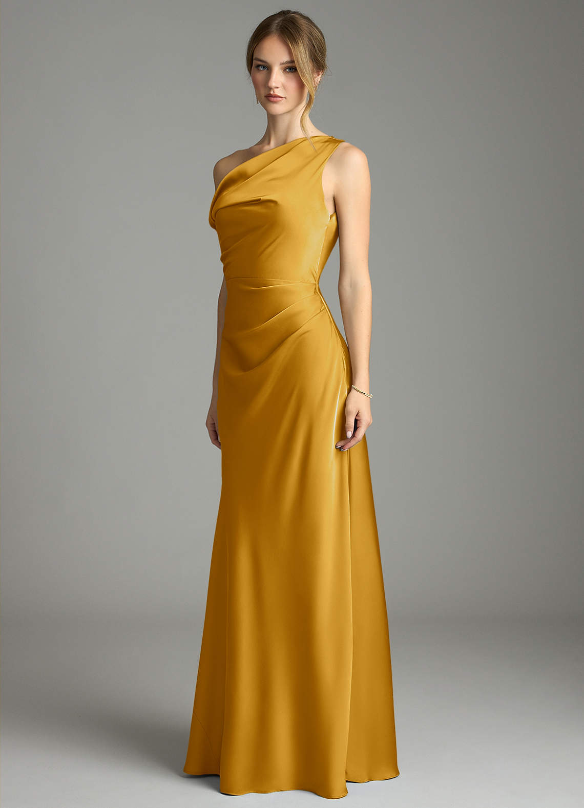 Azazie Emerson Brudepigekjoler Havfrue Off-Shoulder Stræk satin Gulv-længde Kjole image1