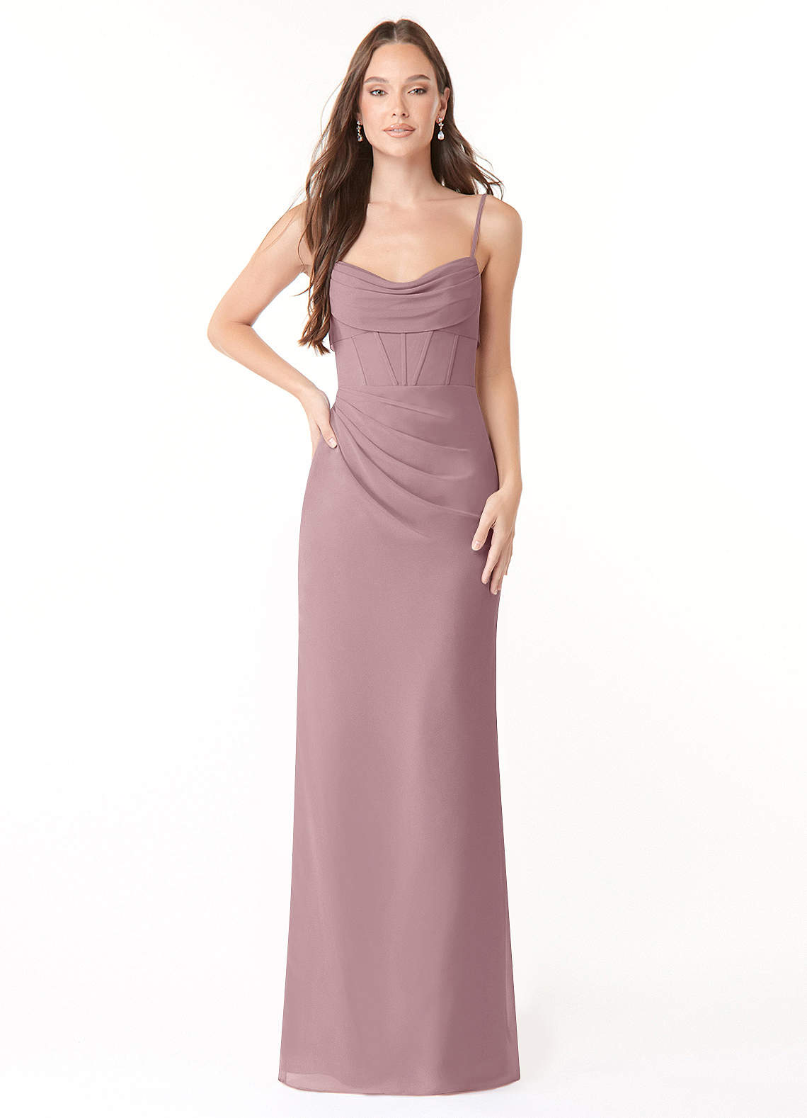 Azazie Mai Bridesmaid Dresses Dusty Rose Sheath Pleated Chiffon Dress image1
