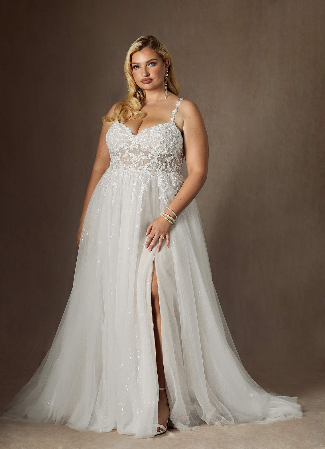 Azazie Florian Wedding Dresses Diamond White A-Line V-Neck Sequins Tulle Dress image10