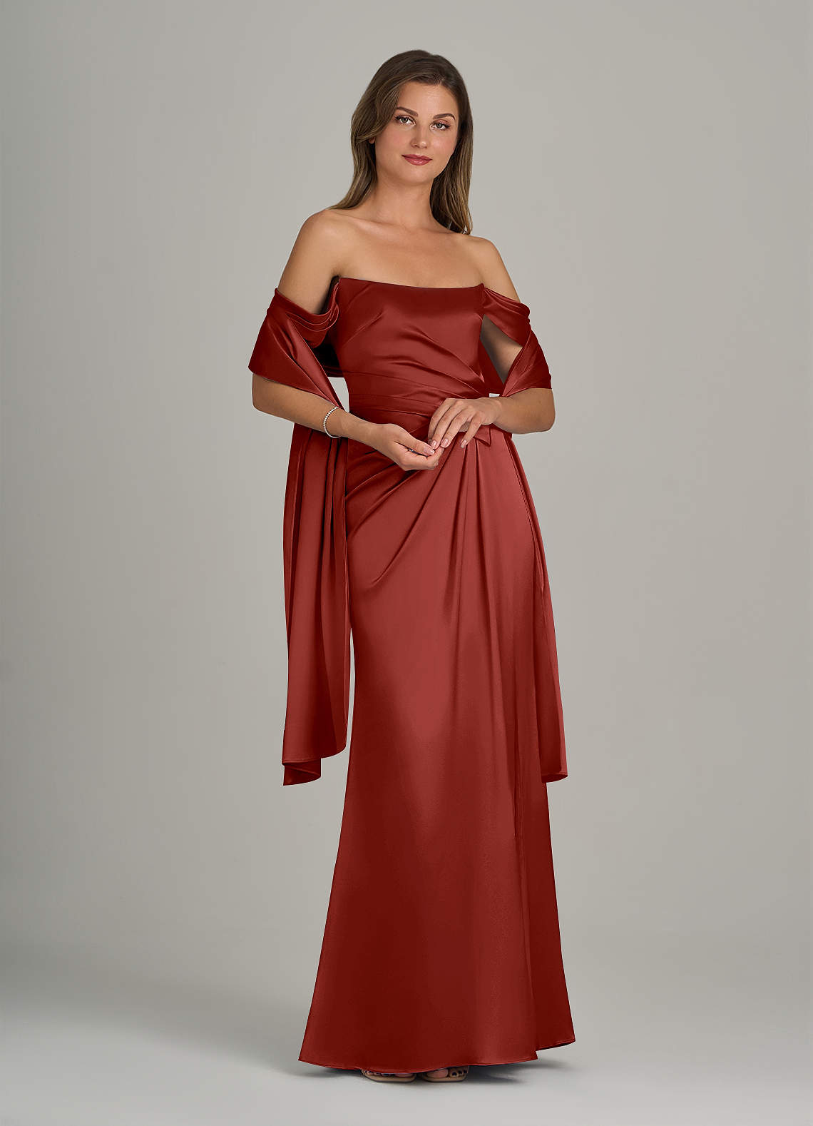 front Azazie Matching Color Metallic Satin Shawl