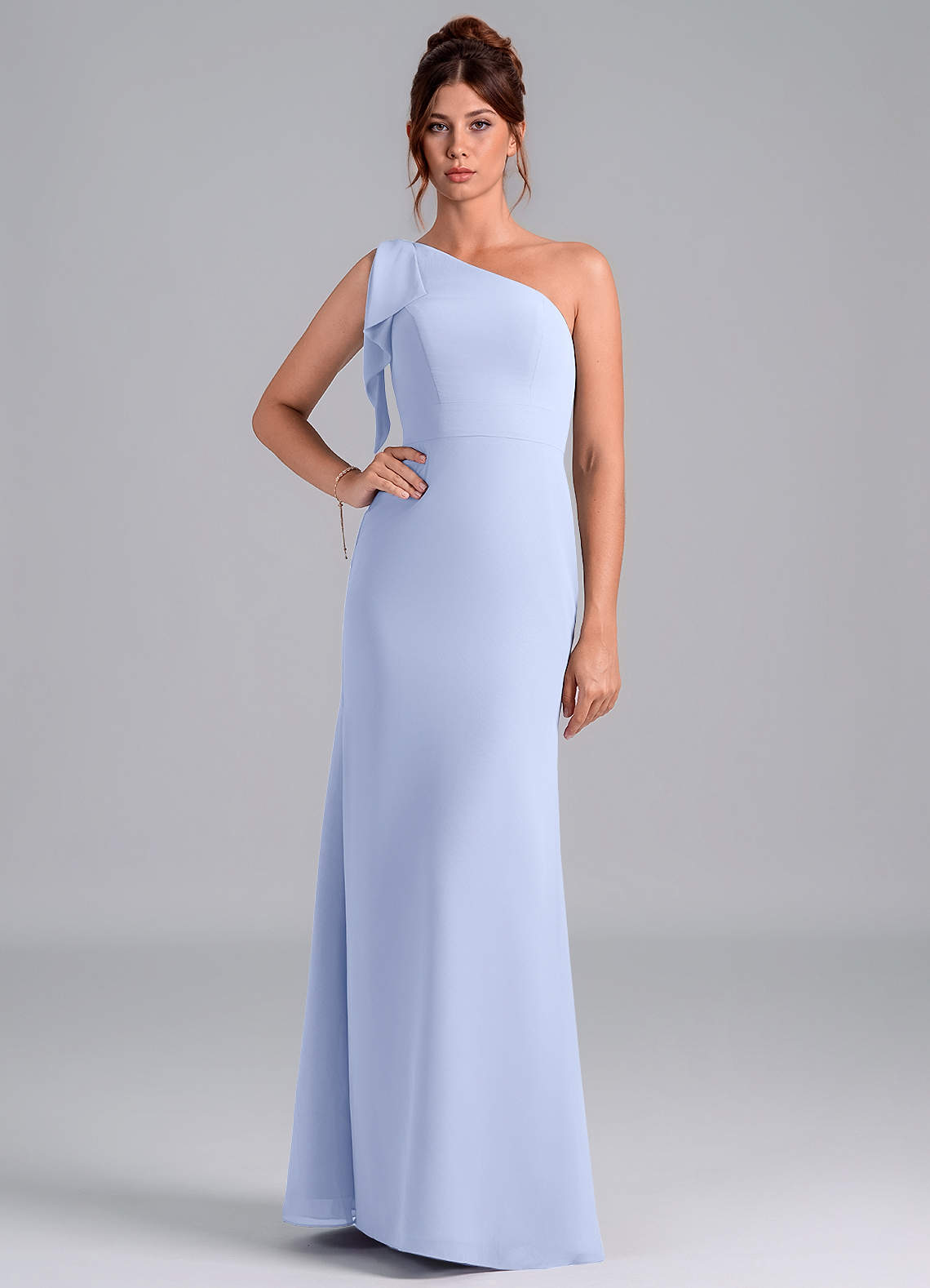 Azazie Rinna Bridesmaid Dresses Ice Mermaid One Shoulder Chiffon Dress image1