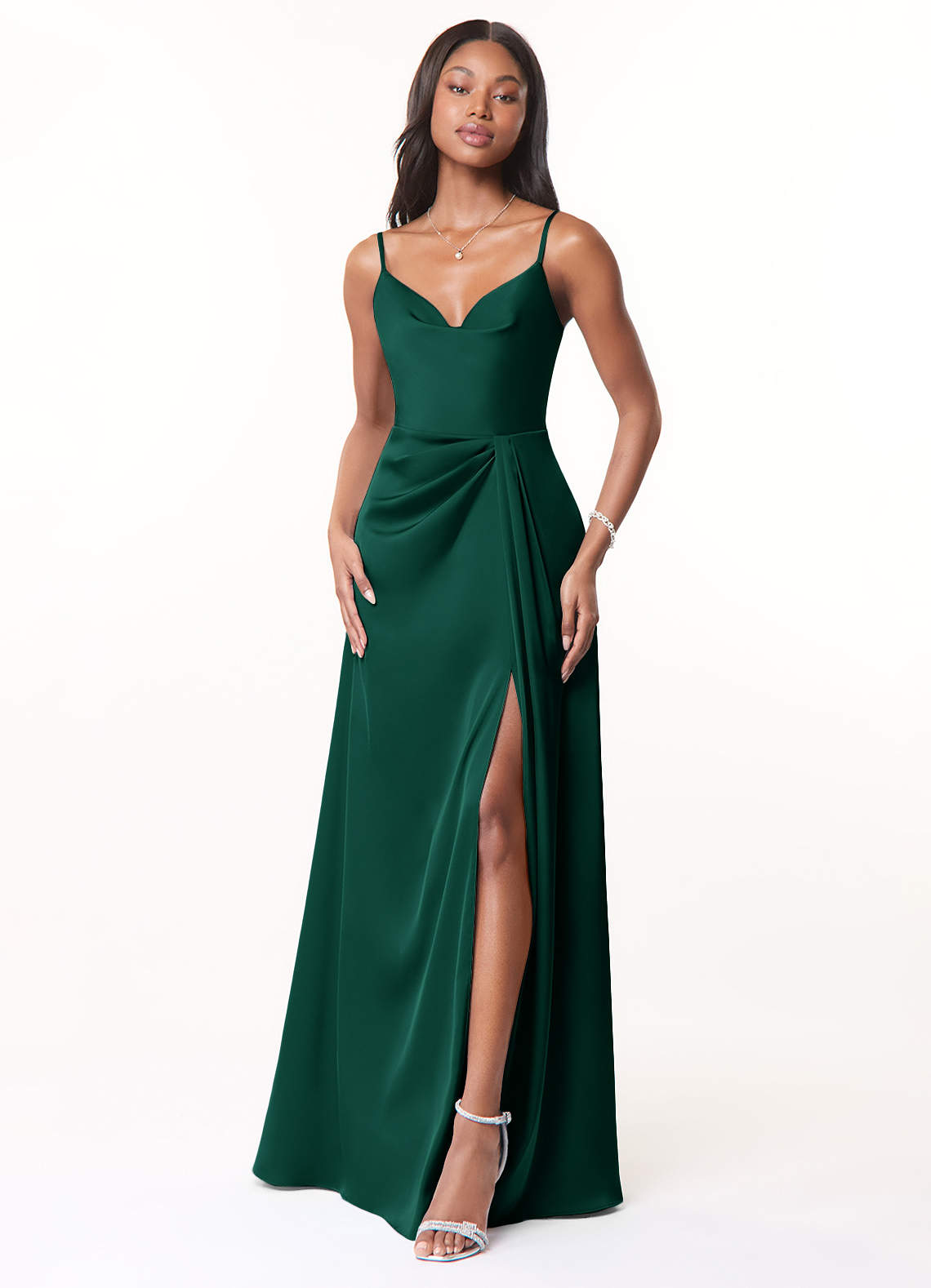 Azazie Brielle Emerald Stretch Satin Bridesmaid Dresses | Azazie DE