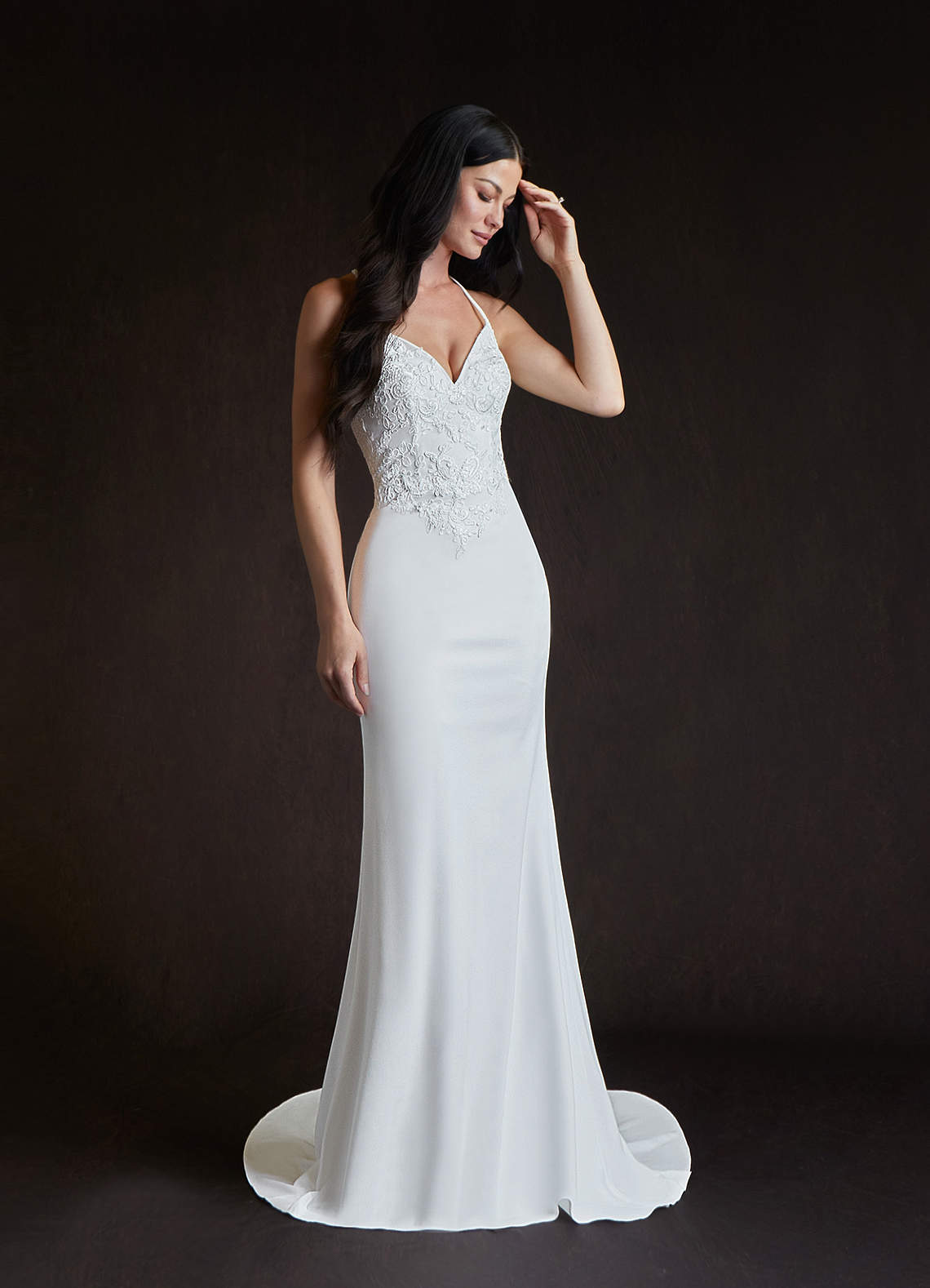 Azazie Kita Wedding Dresses Diamond White Mermaid Lace Stretch Crepe Dress image2
