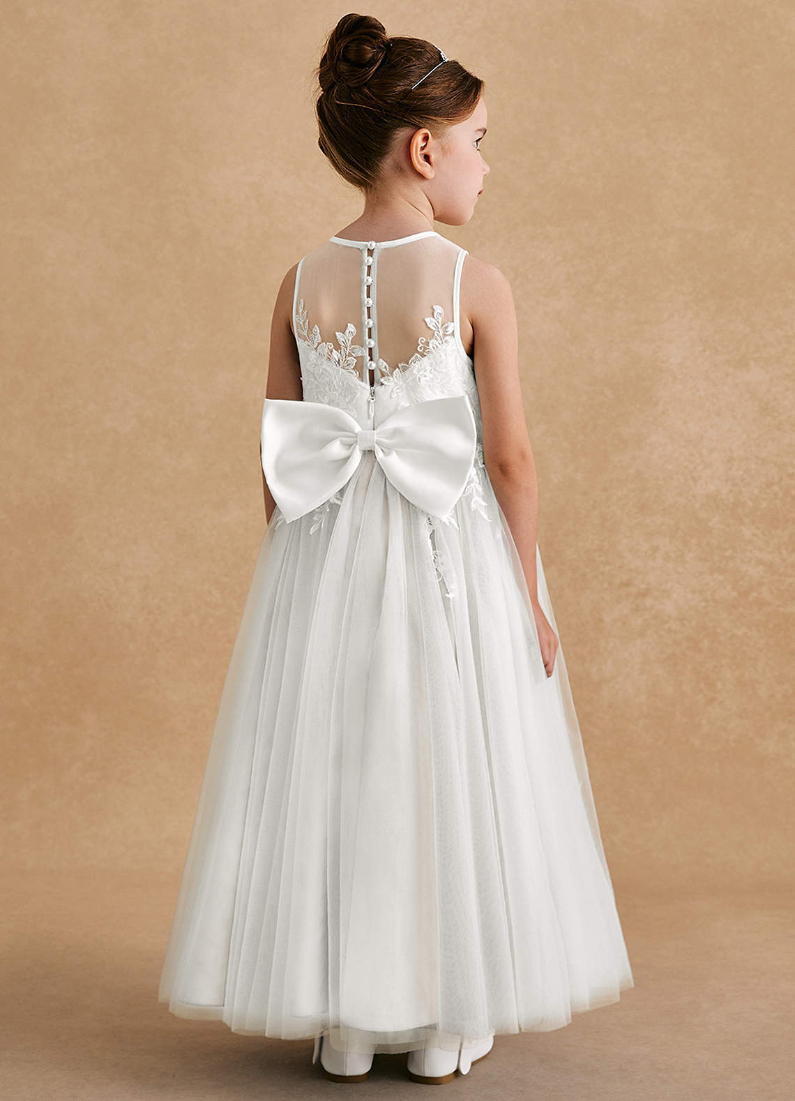 Azazie Bitsy Flower Girl Dresses Ivory A-Line Lace Tulle Dress image1