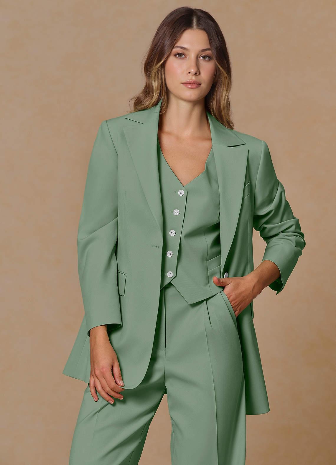front Rowan Matcha Blazer met verfijnde weefstructuur en functionele eigenschappen