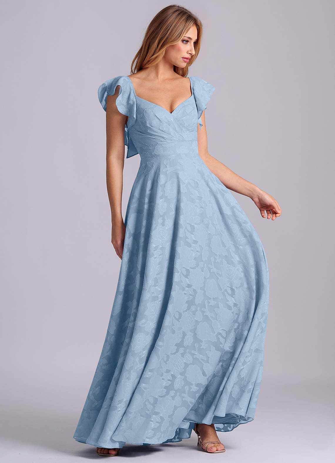 Azazie Leilani Jurken voor bruidsmeisjes Jurk van Bloemen Burn-out met A-lijn Sweetheart-halslijn Poederblauw image5
