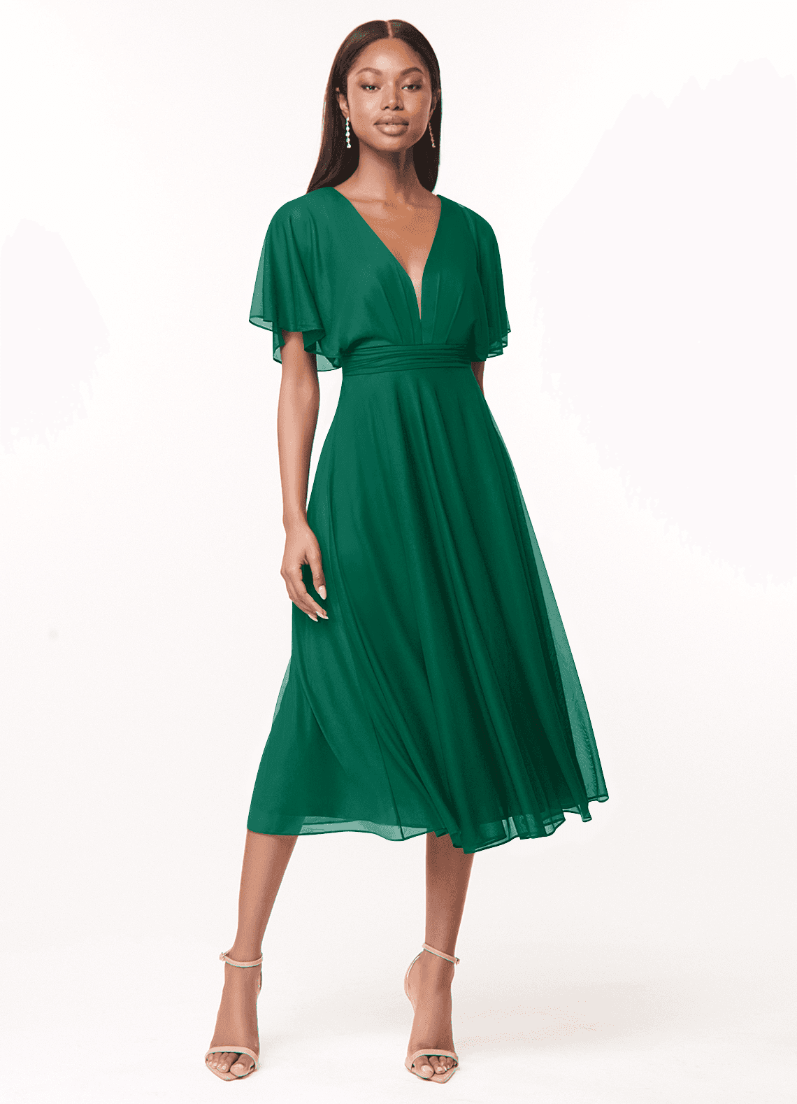Azazie Tinsley Brautjungfernkleider A-Linie Plissee Gittergewebe Kleid Smaragd image1