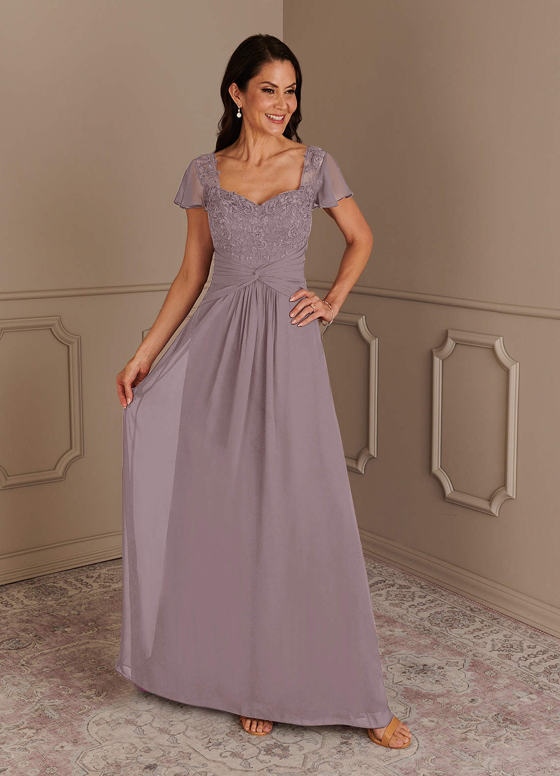 Azazie Gwenyth Mother of the Bride Dresses Dusk A-Line Lace Chiffon Dress image1