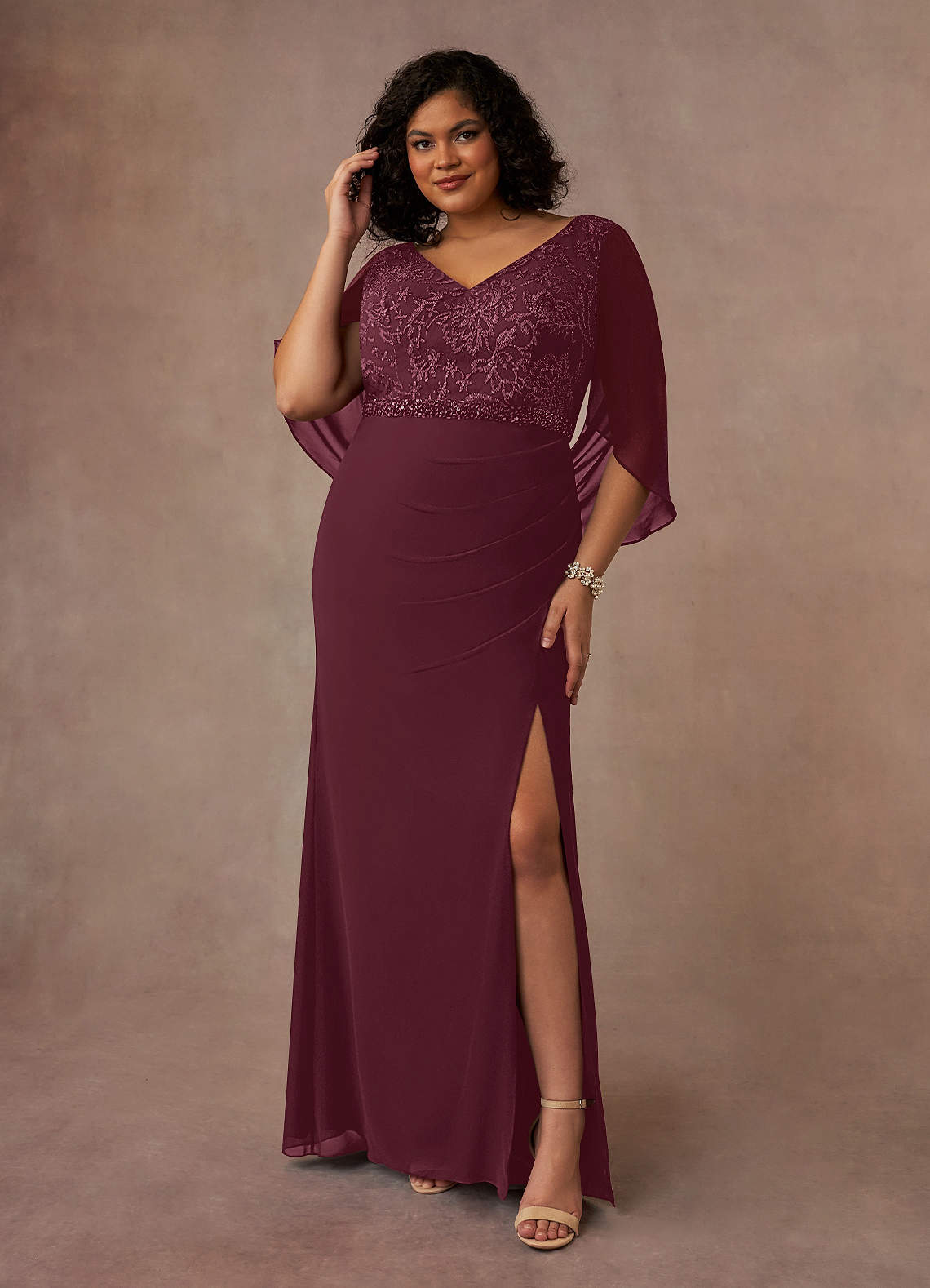 Azazie Laina Klänningar till brudens mor Klä Sjöjungfru i Chiffong Spets Cabernet image1