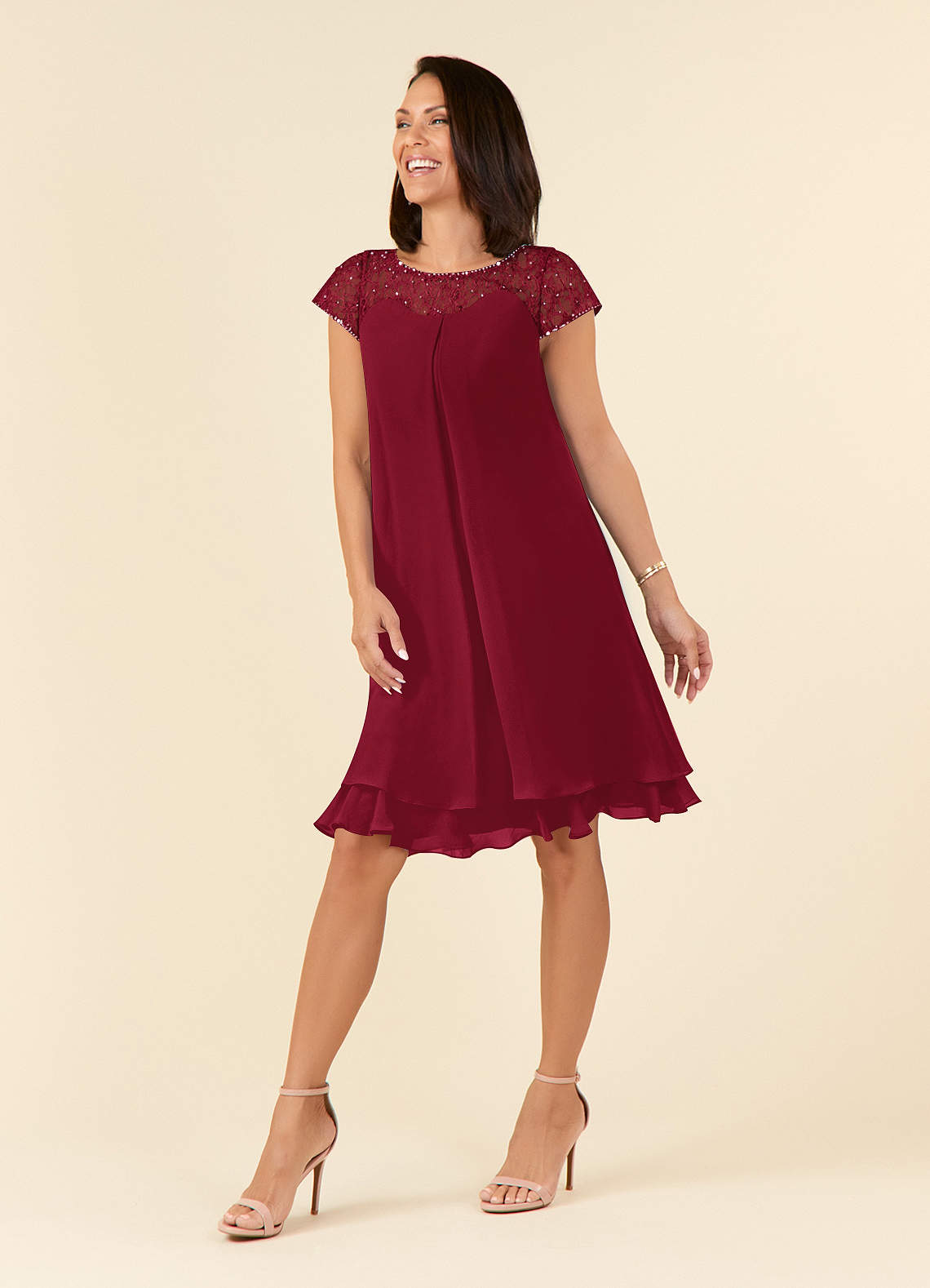 Azazie Tess Mother of the Bride Dresses Burgundy Empire Sequins Chiffon Dress image1