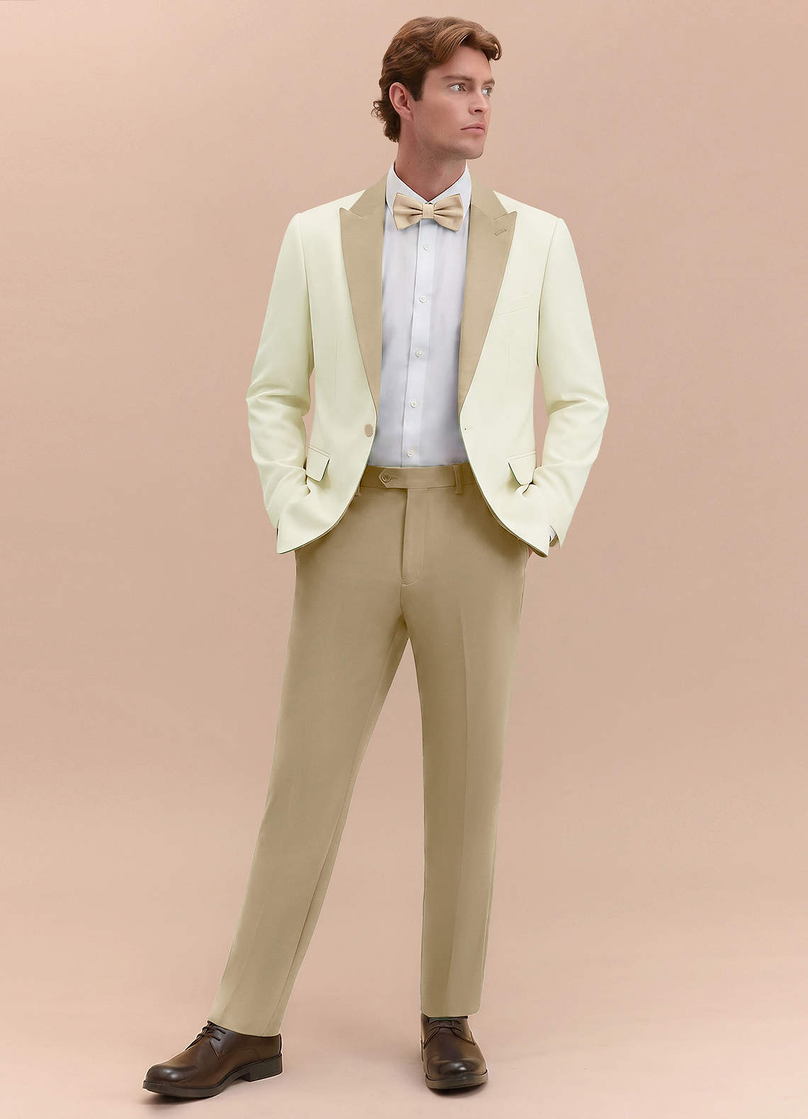 front Adrian Champagne Shawl Lapel Structured Stretch Tuxedo Suit