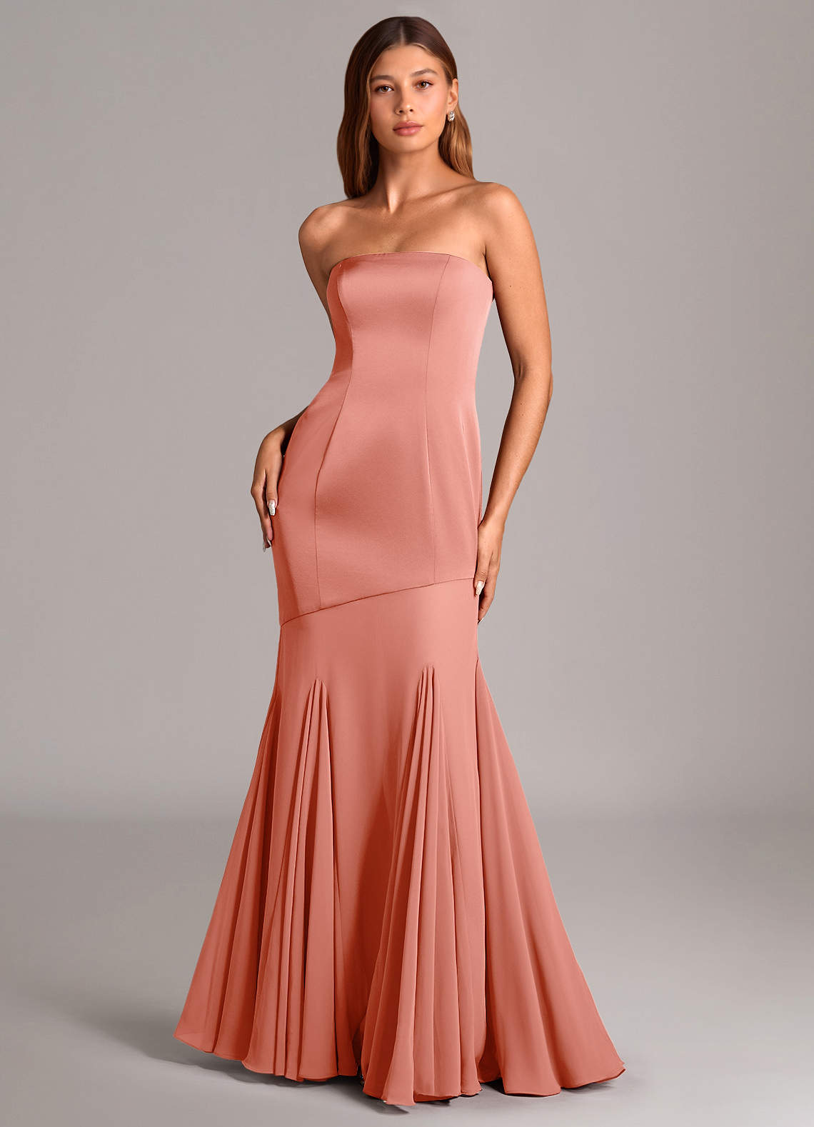 Azazie Uma Bridesmaid Dresses Coral Mermaid Strapless Chiffon Convertible Dress image1