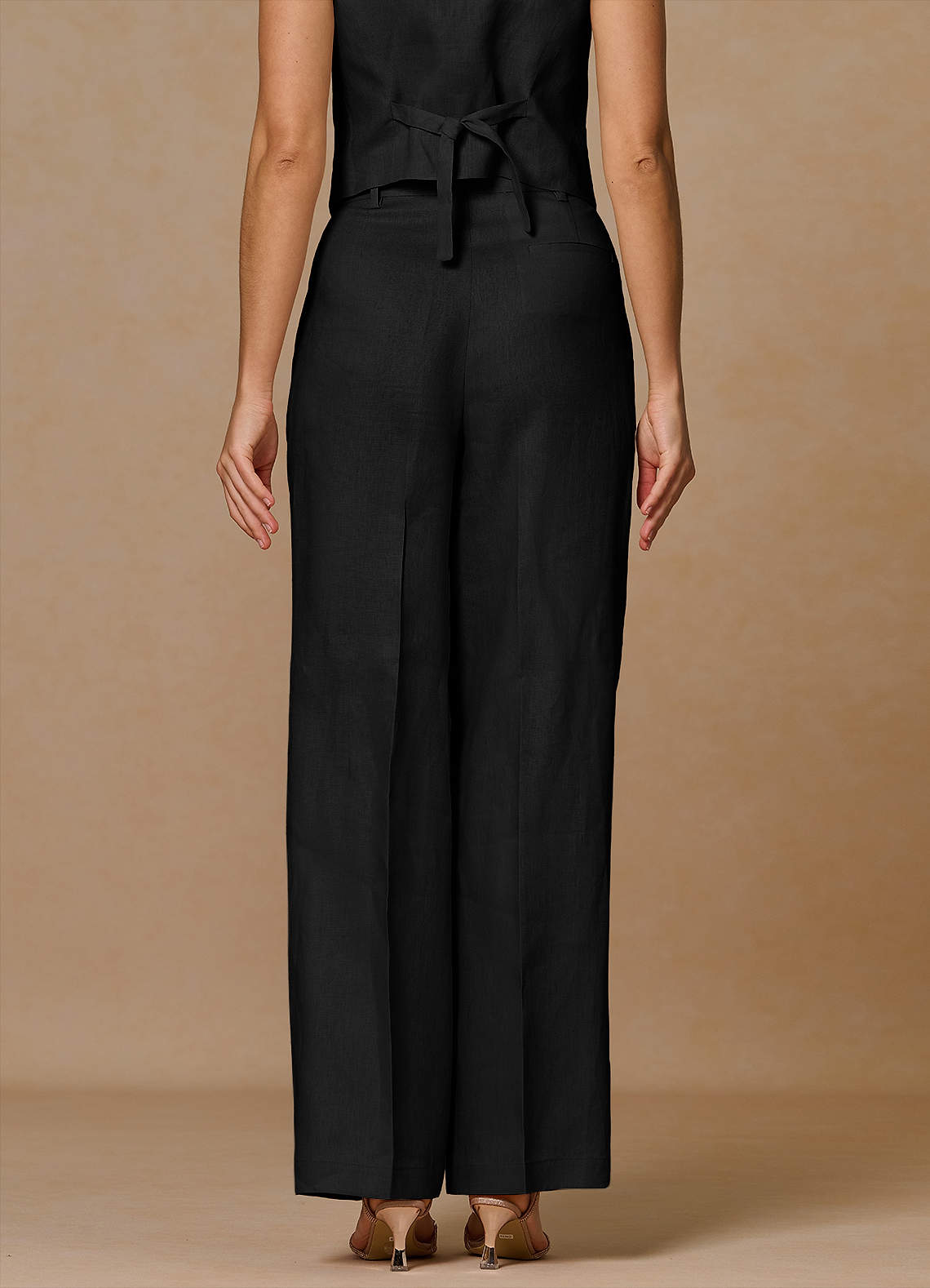 front Belicia Negro Pantalones 100% lino