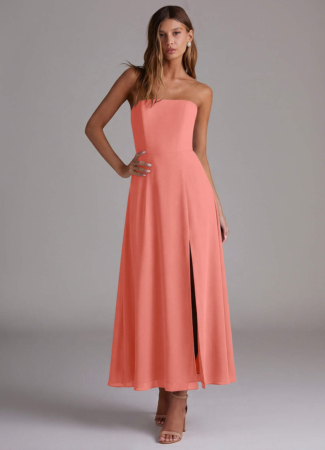 midriff formal dresses Sky Blue Sweetheart Cutout Satin Mermaid Long Formal Dress with Slit main image 0