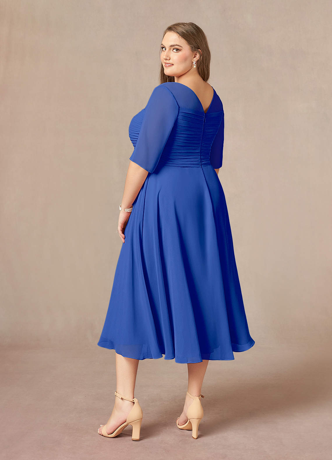 Azazie Naomi Royal Blue A-Line Boatneck Pleated Chiffon Dress | Azazie