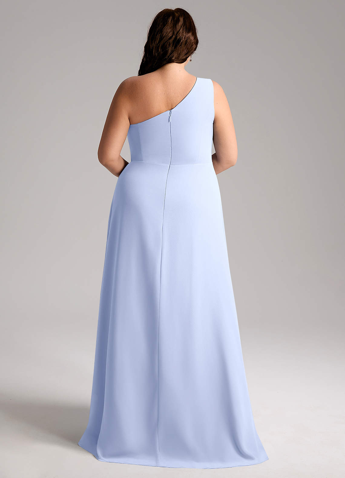 Azazie Brooke Bridesmaid Dresses Ice A-Line One Shoulder Chiffon Dress image9
