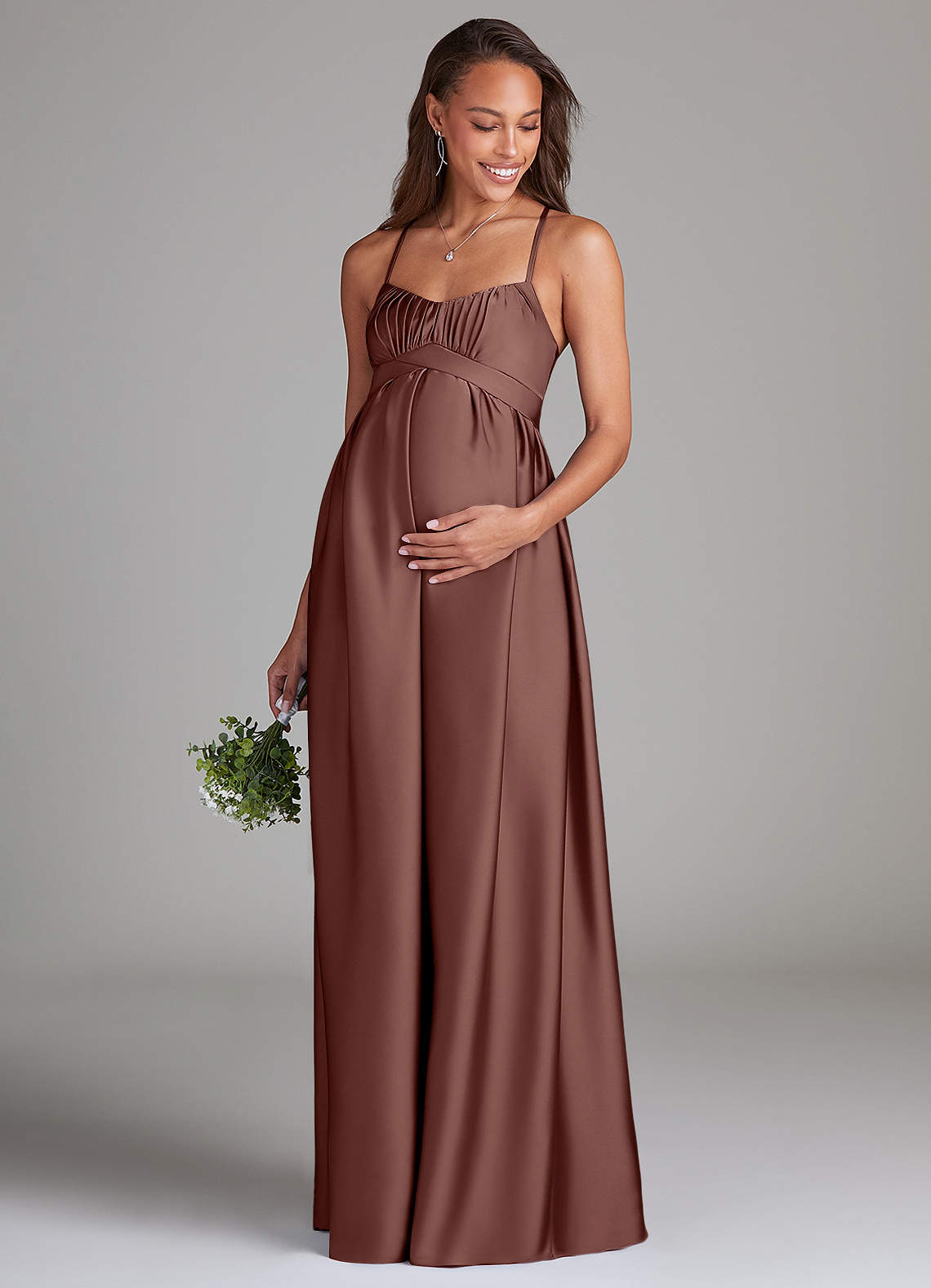 Azazie Llana Abiti da damigella d'onore premaman Abito A-Line Con Tasche Raso Elasticizzato Floor-Length image1