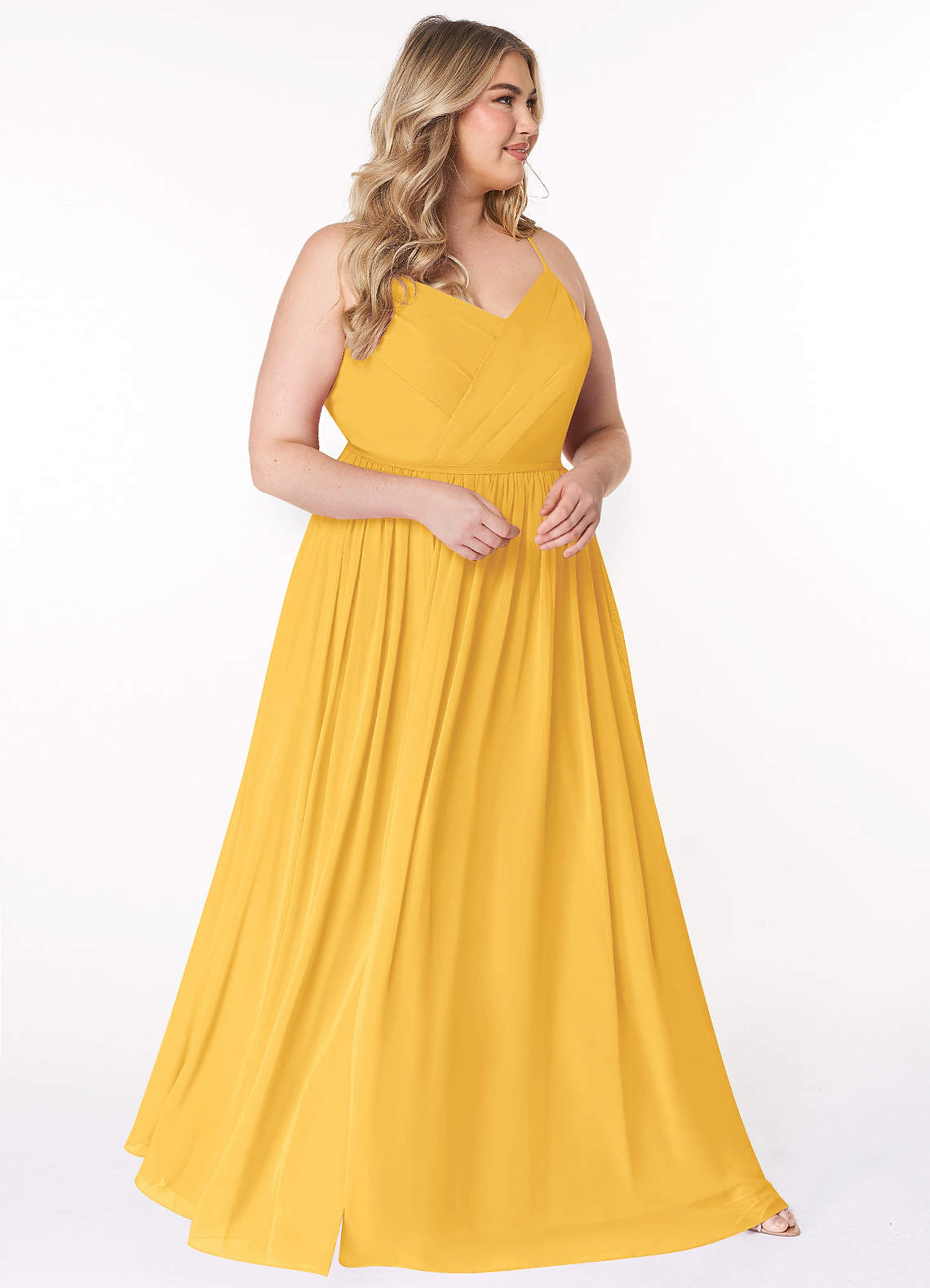 marigold bridesmaid dresses KissProm One-Shoulder Satin Sheath Dress With Slit in Marigold, / 24 the bridesmaid dress featuring romantic flutter sleeves that add a touch of light volume New Color Alert: Marigold Bridesmaid