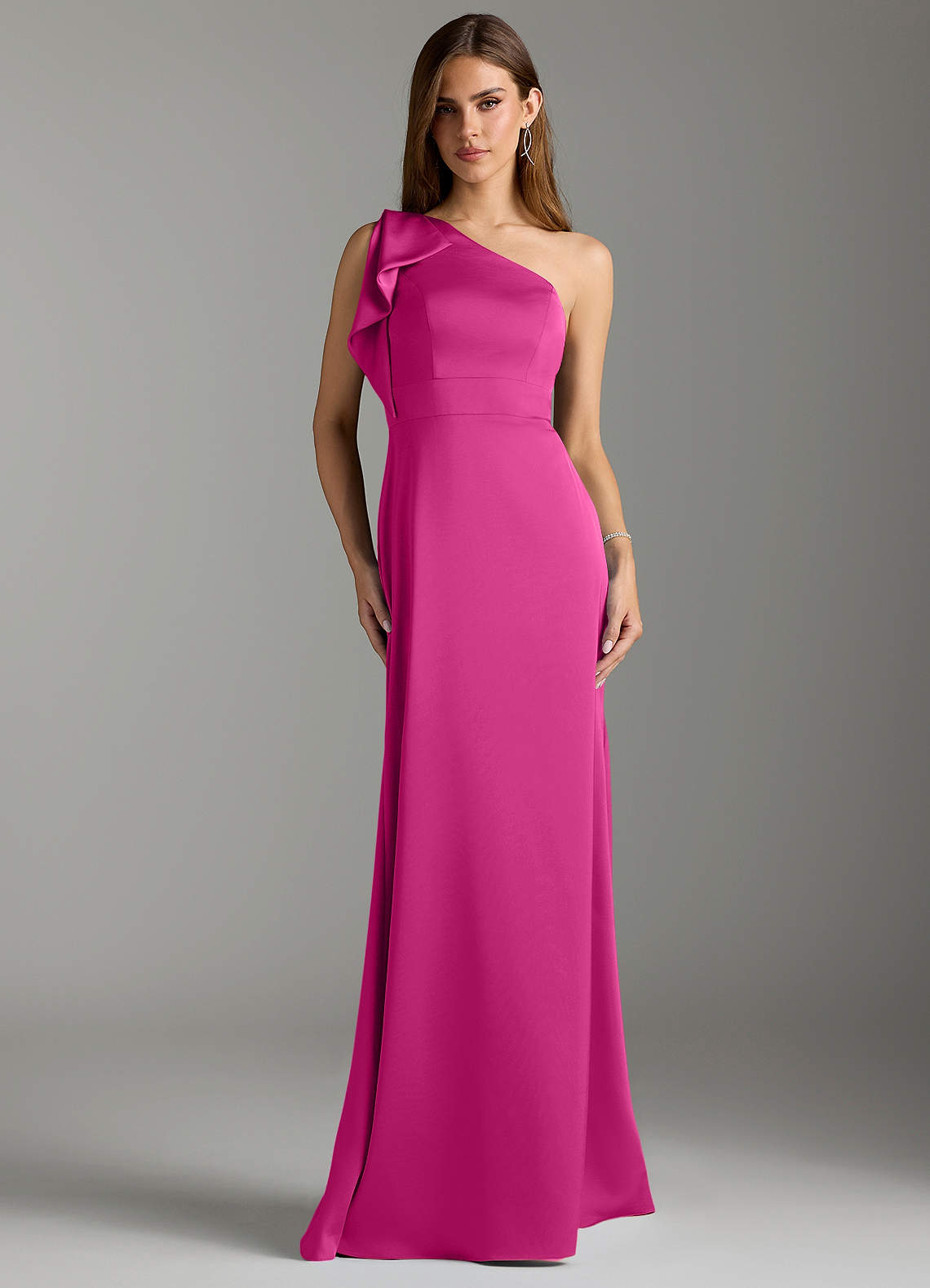 Azazie Rinna Bridesmaid Dresses Fuchsia Mermaid Ruched Stretch Satin Dress image1