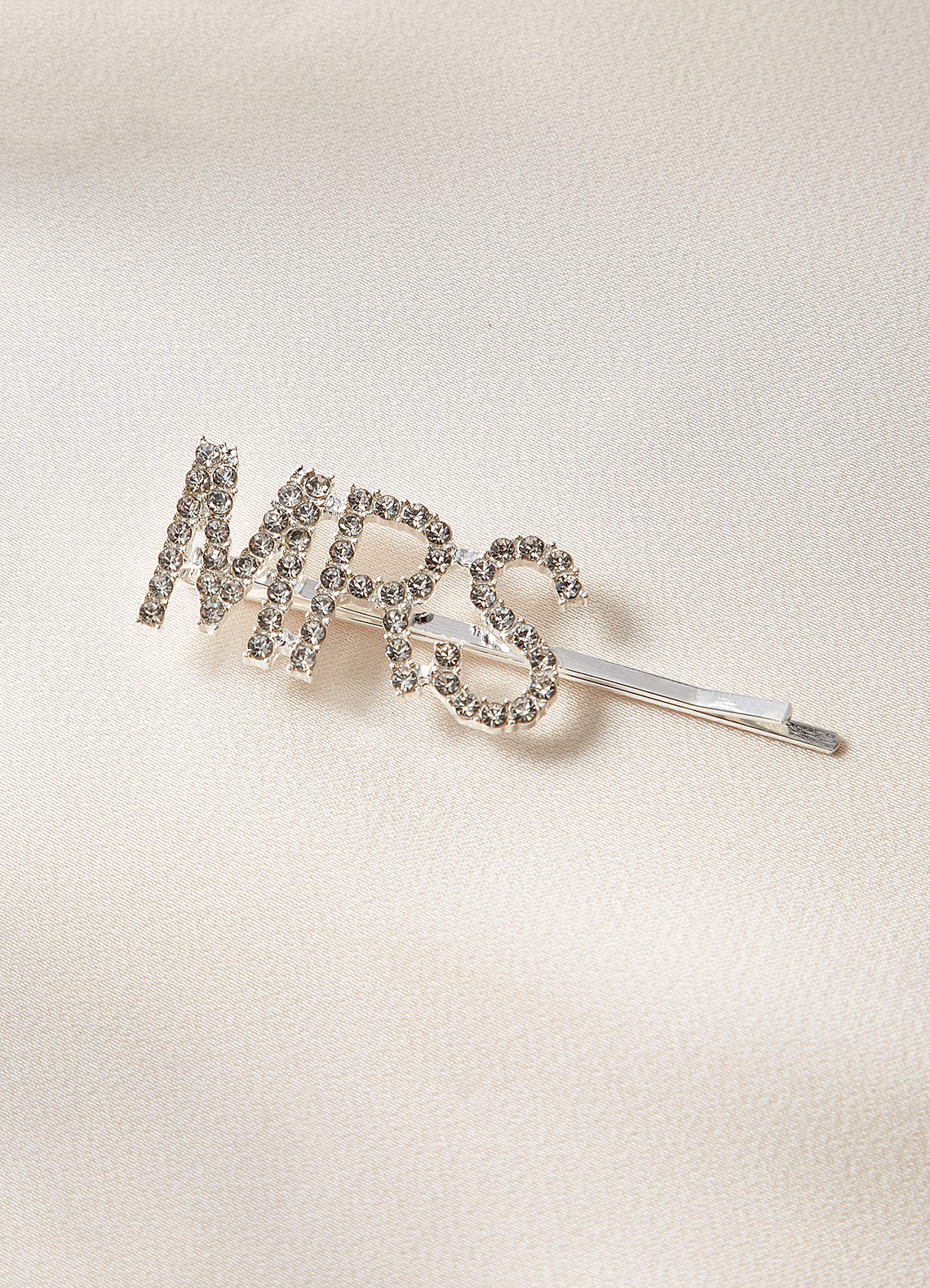 front Pavé Crystal "Bride" & "Mrs" Hair Clip Set