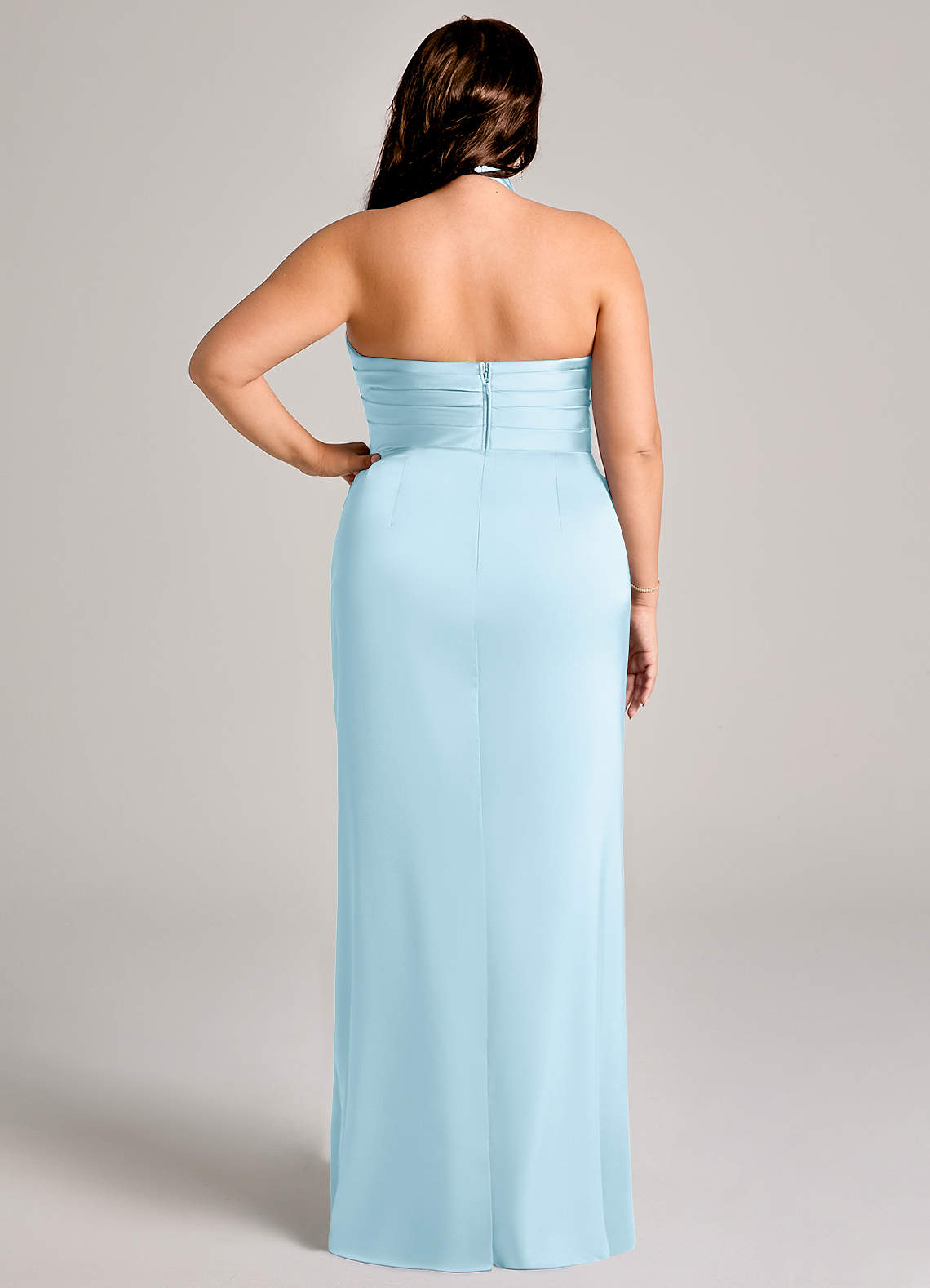 Azazie Jemma Bridesmaid Dresses Sky Blue Sheath Pleated Stretch Satin Dress image11