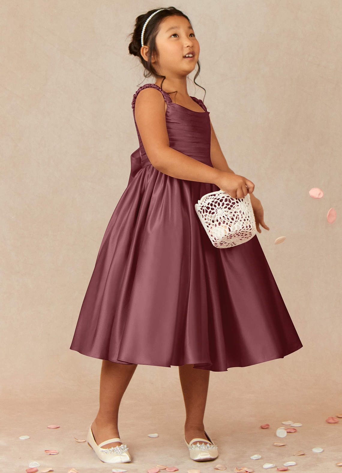 Azazie Cutie Pie vestidos de niña de las flores Vestido de Satin Mate de Acampanado con Plisado image1