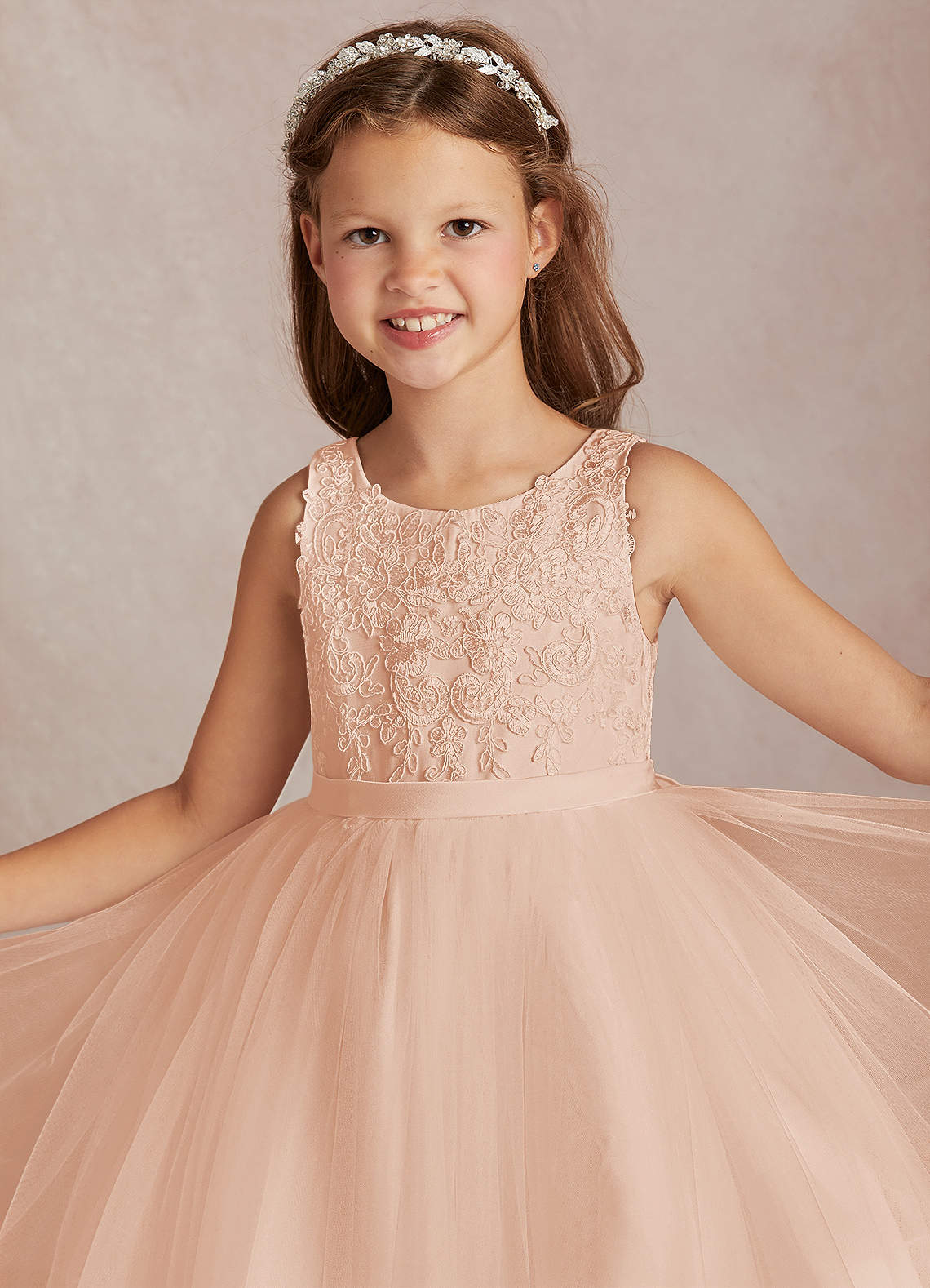 Azazie Calla Abiti da Ragazza di Fiori Abito Principessa in Tulle Pizzo Rosa Inglese image1