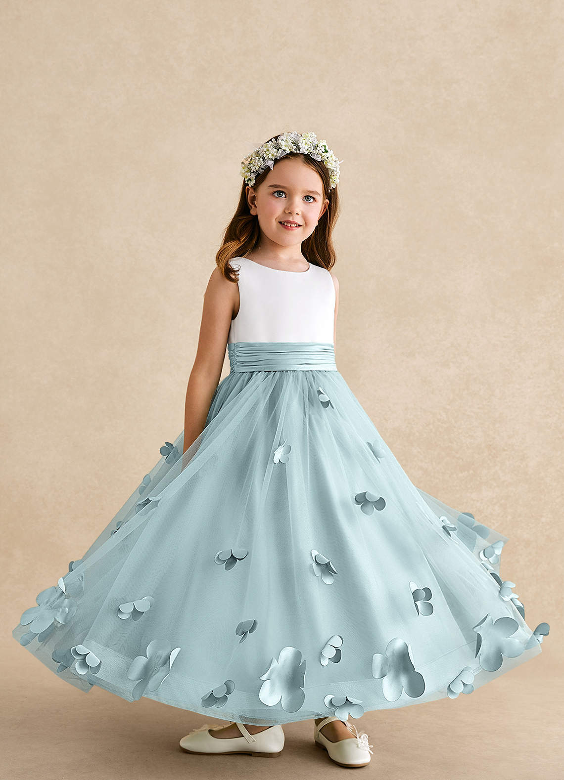 Azazie Vi Flower Girl Dresses Mist A-Line Sleeveless Tulle Dress image7