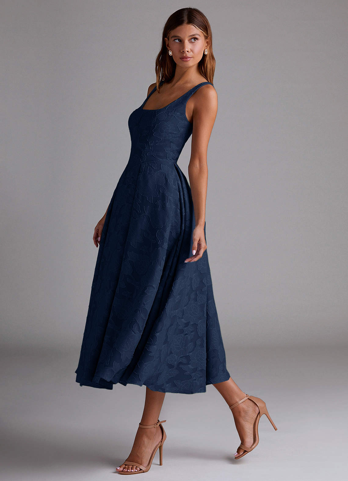Adélie Dark Navy Adelie Navy A-line Midi Dress | Azazie