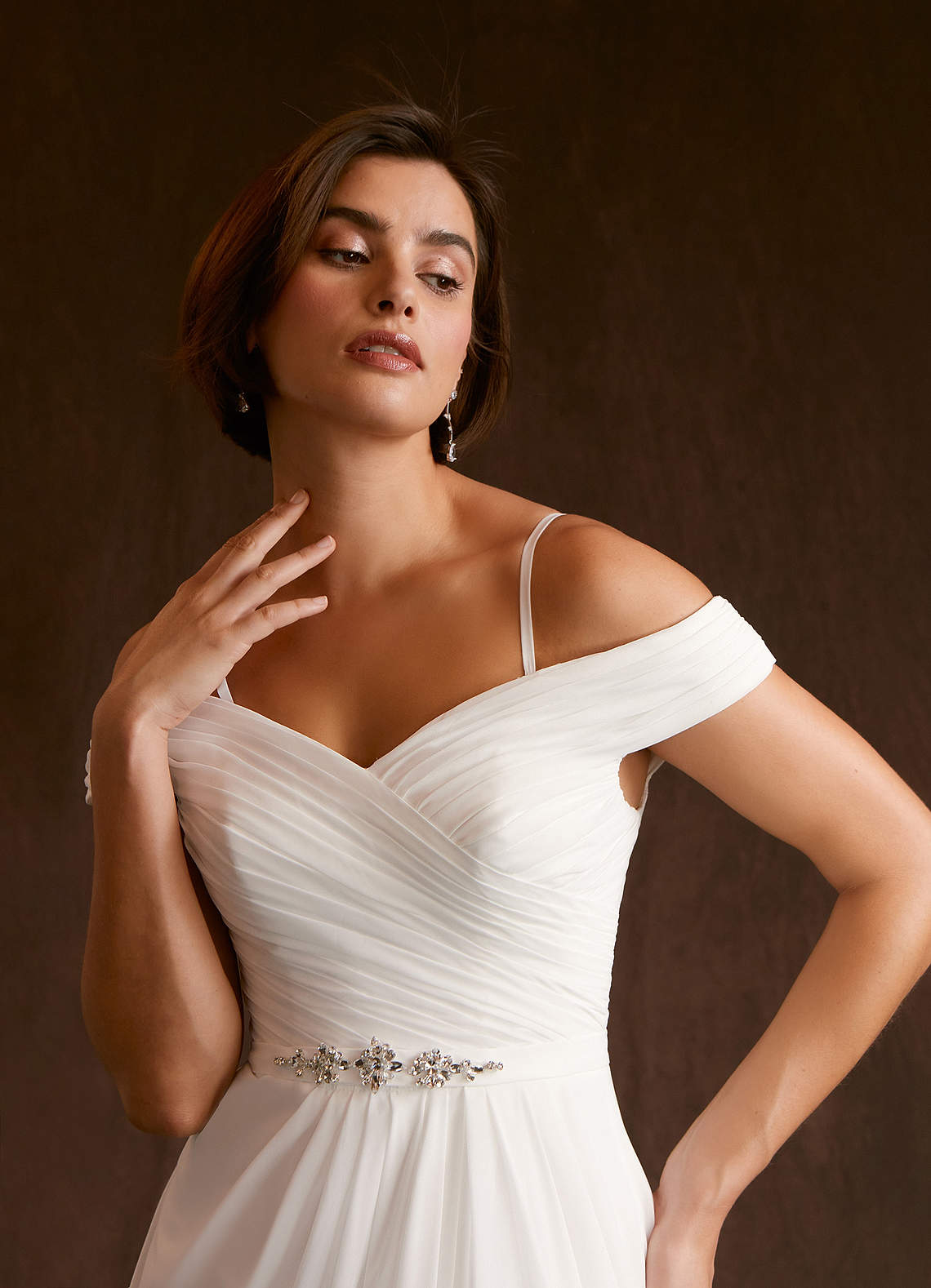 Azazie Elsie Vestidos de novia Vestido de Diamante Blanco de Gasa de Corte en A con Lentejuela image5