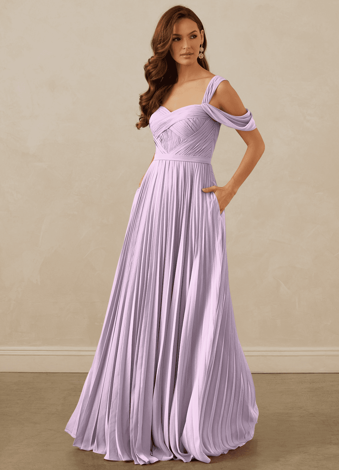 Christian Siriano Bridal for Azazie 1013 Bridesmaid Dresses Frosted Lilac A-Line Off the Shoulder Chiffon Dress image1