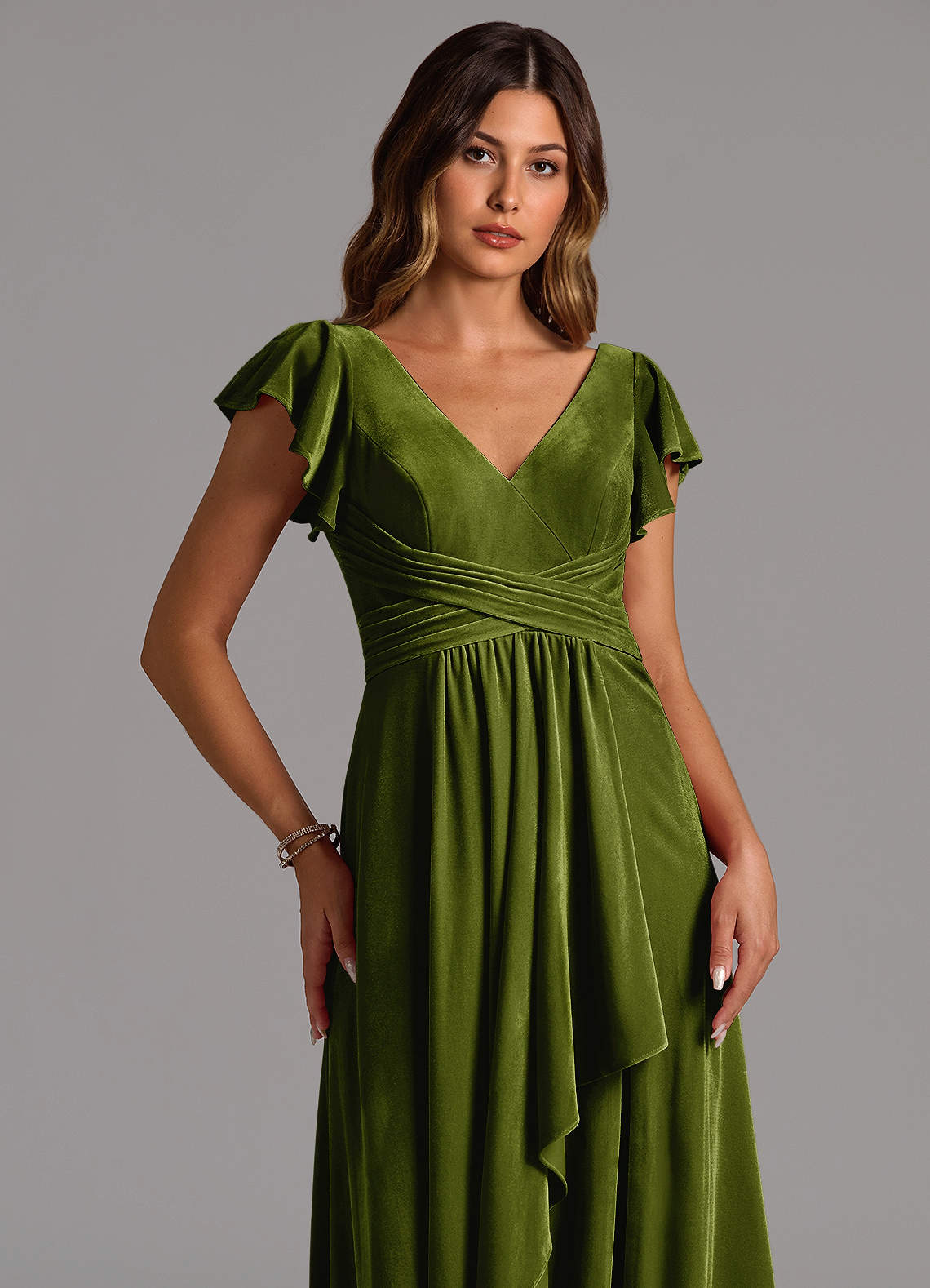 Azazie Omari Ready to Ship Olive Velvet Bridesmaid Dresses | Azazie