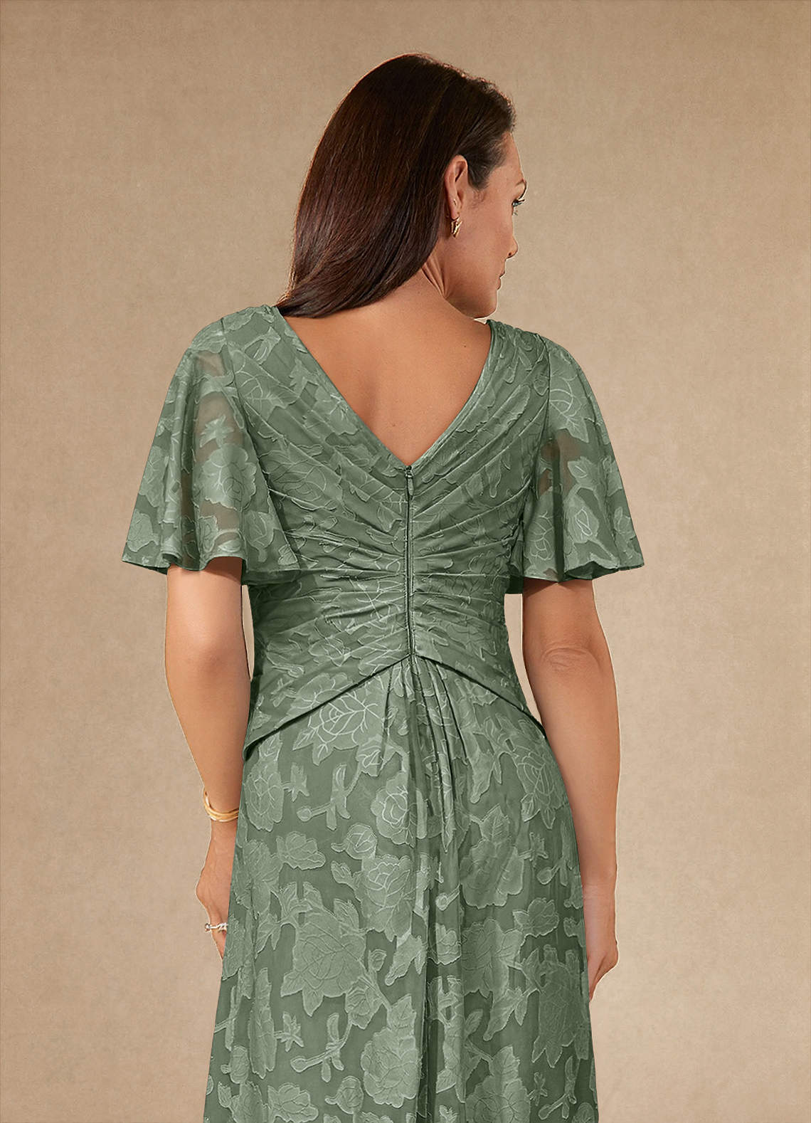 Azazie Emmeline Mother of the Bride Dresses Matcha A-Line Pleated Floral Burnout Dress image5