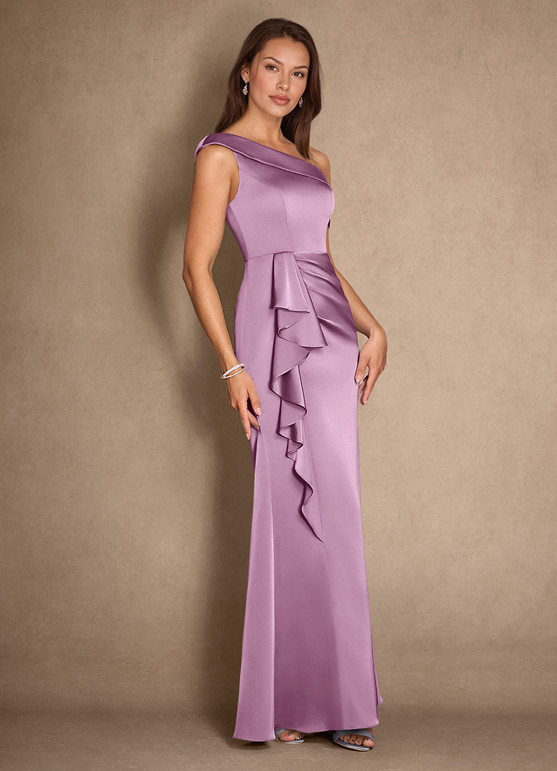 Azazie Hamptons Mother of the Bride Dresses Wisteria A-Line Pleated Stretch Satin Dress image2