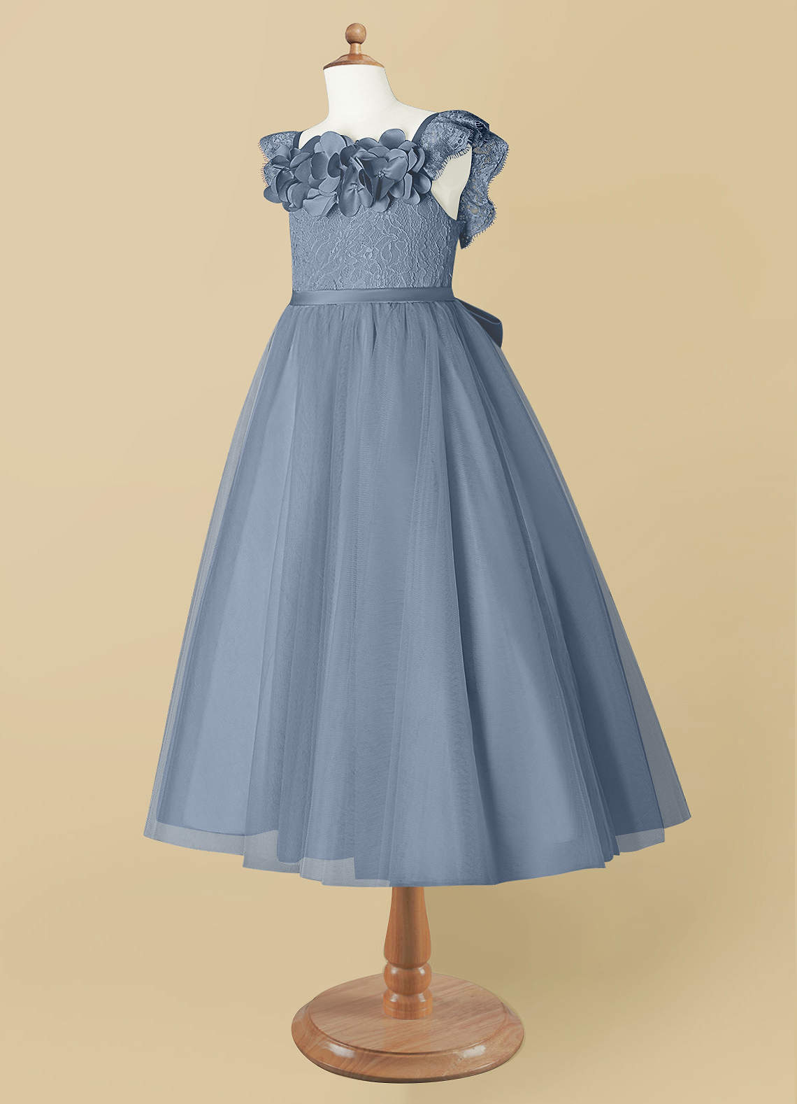 Dusty Blue Azazie Demetra A-Line Lace Tulle Ankle-Length Dress | Azazie