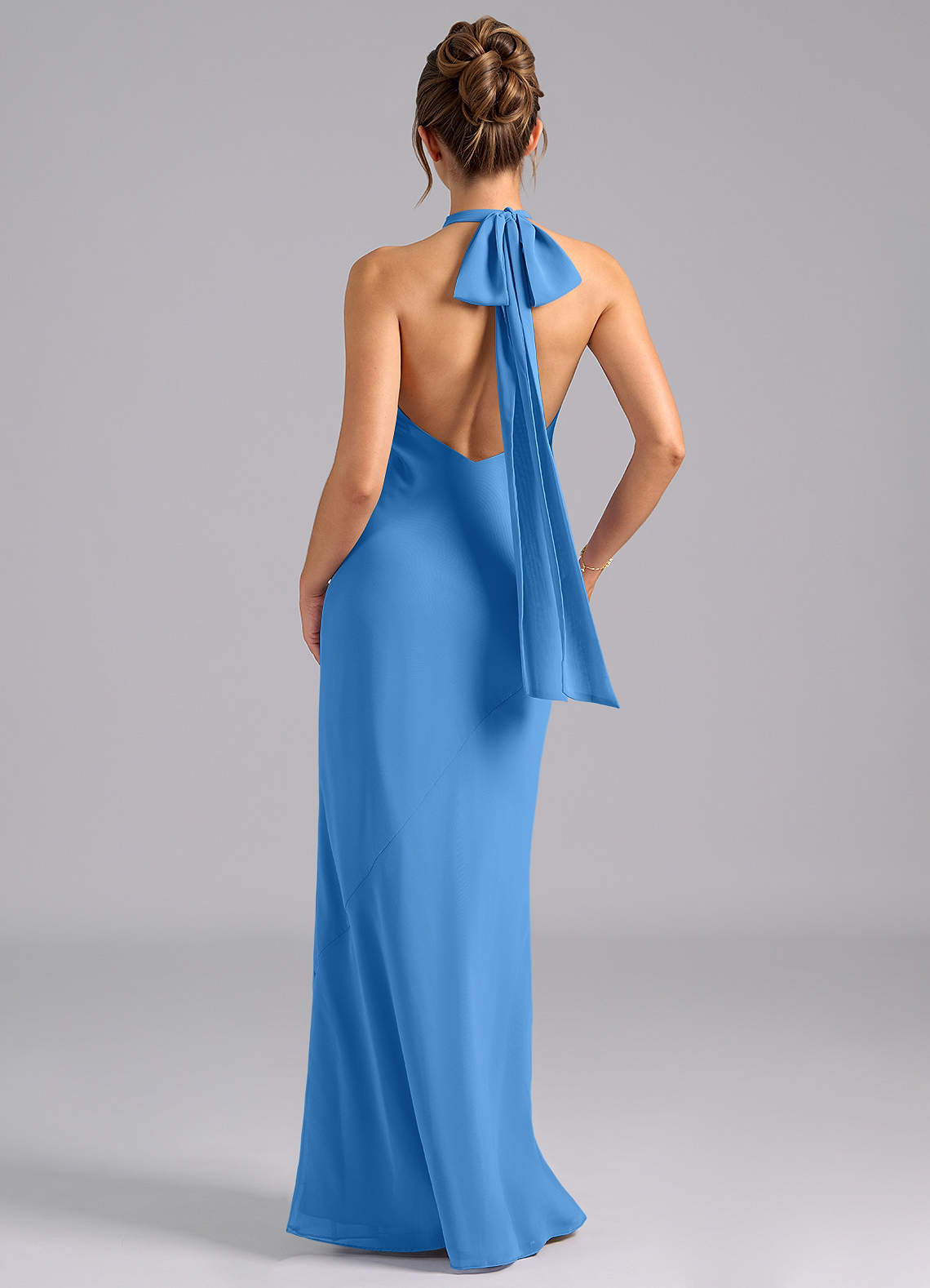 Azazie Velli Bridesmaid Dresses Blue Jay Mermaid High Neck Chiffon Dress image1