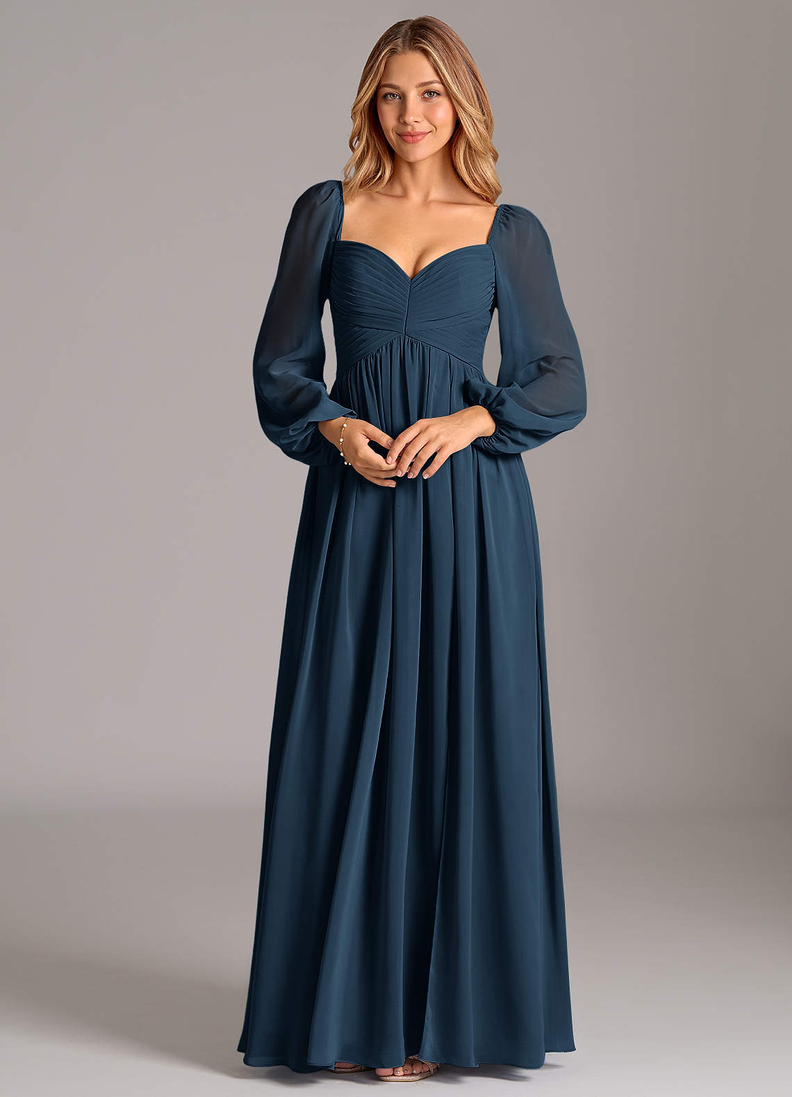 charcoal grey bridesmaid dresses with sleeves Azazie Bailee Line silhouette Drop sleeves Women's FARM Rio Dresses Color:Red*