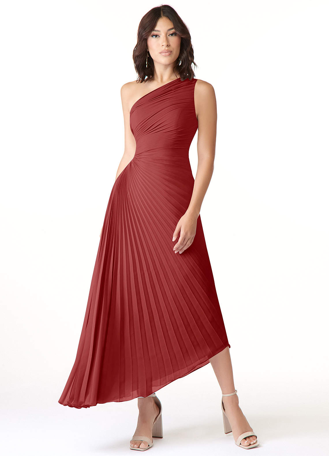 Azazie Kirra Bridesmaid Dresses Rust A-Line One Shoulder Chiffon Dress image1