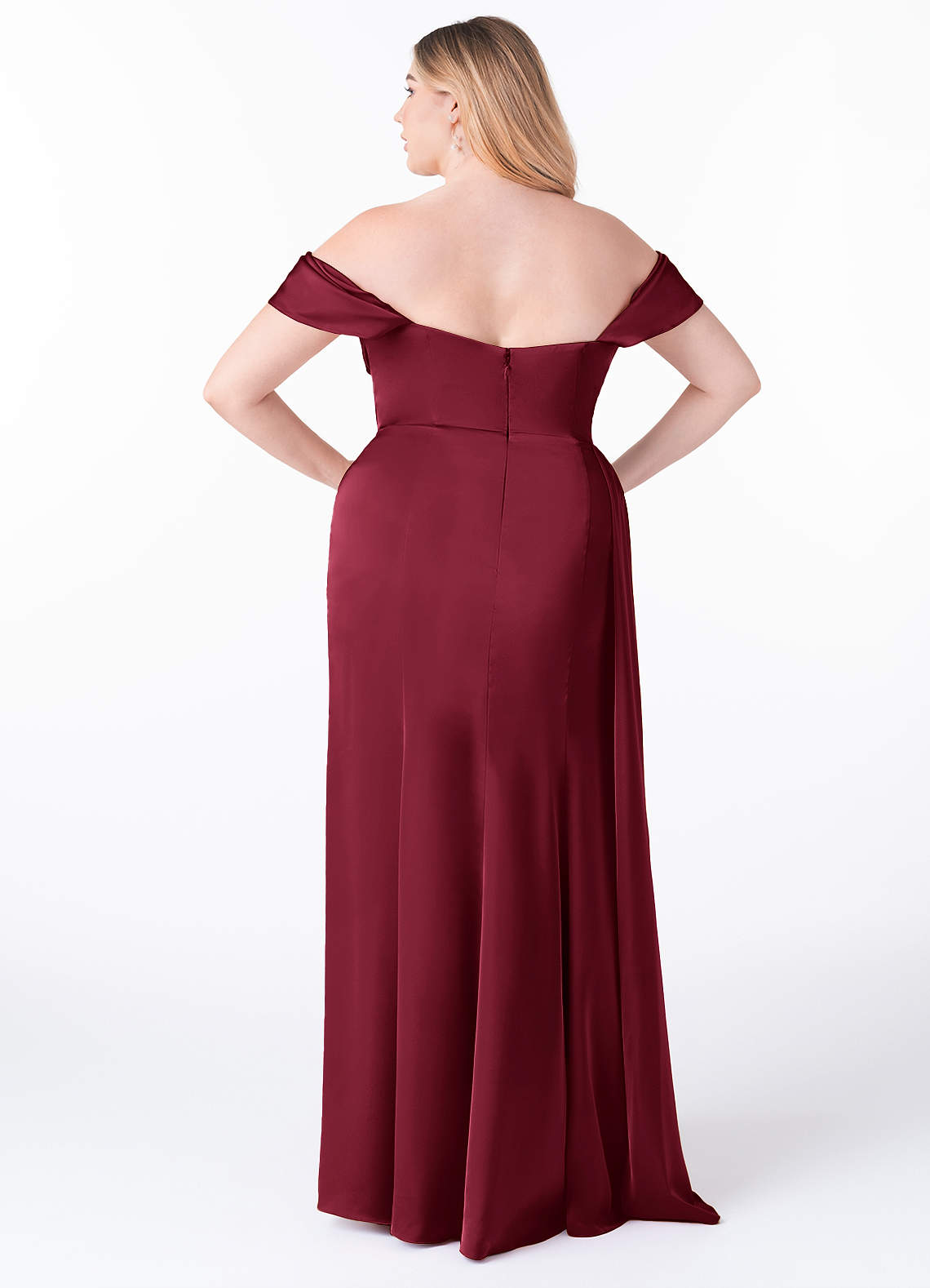 Azazie Amyra Bridesmaid Dresses Burgundy Mermaid Off the Shoulder Stretch Satin Convertible Dress image9