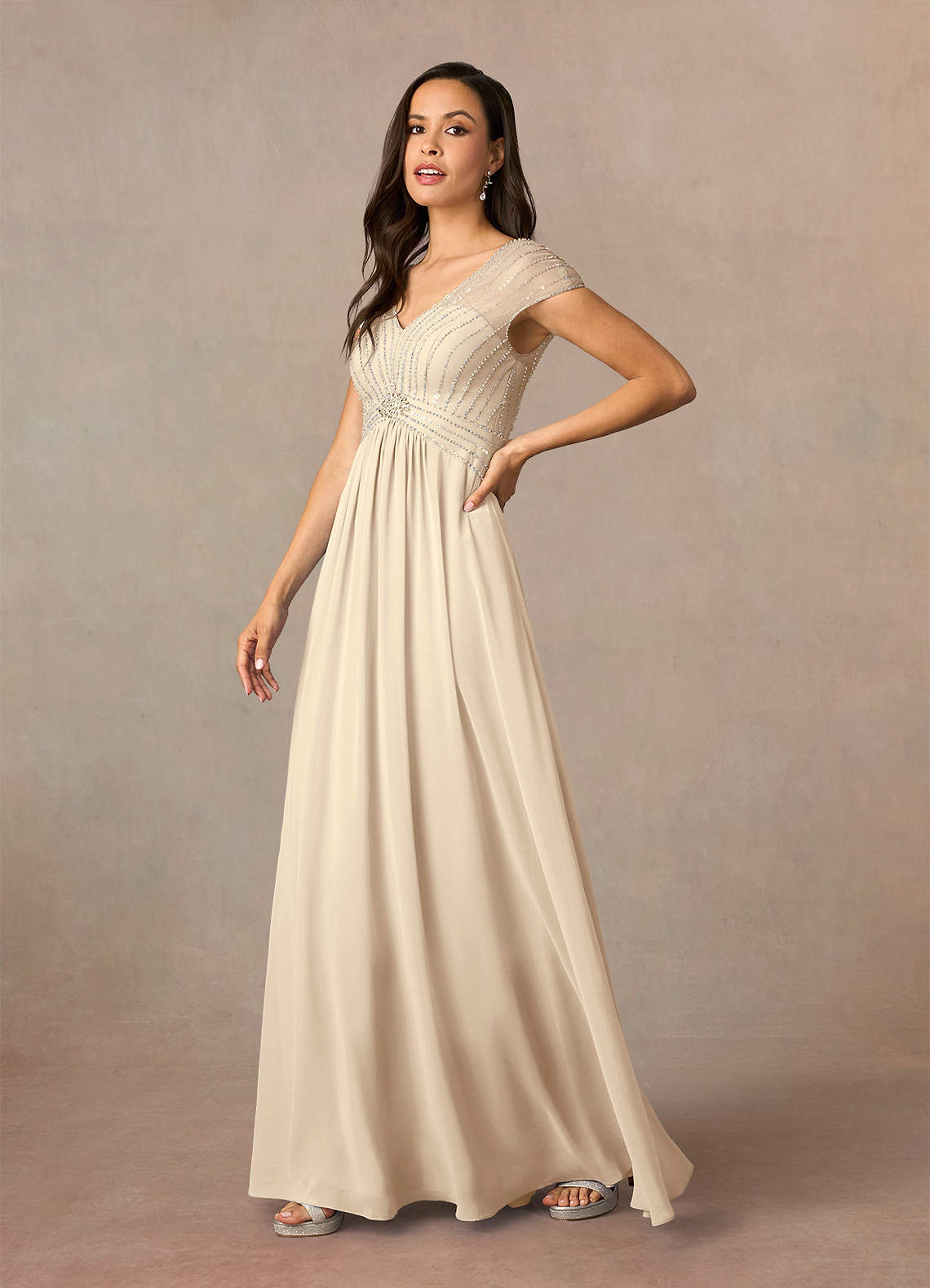 Azazie Star Champagne A-Line V-Neck sequins Chiffon Dress Azazie Star Champagne A-Line V-Neck sequins Chiffon Dress