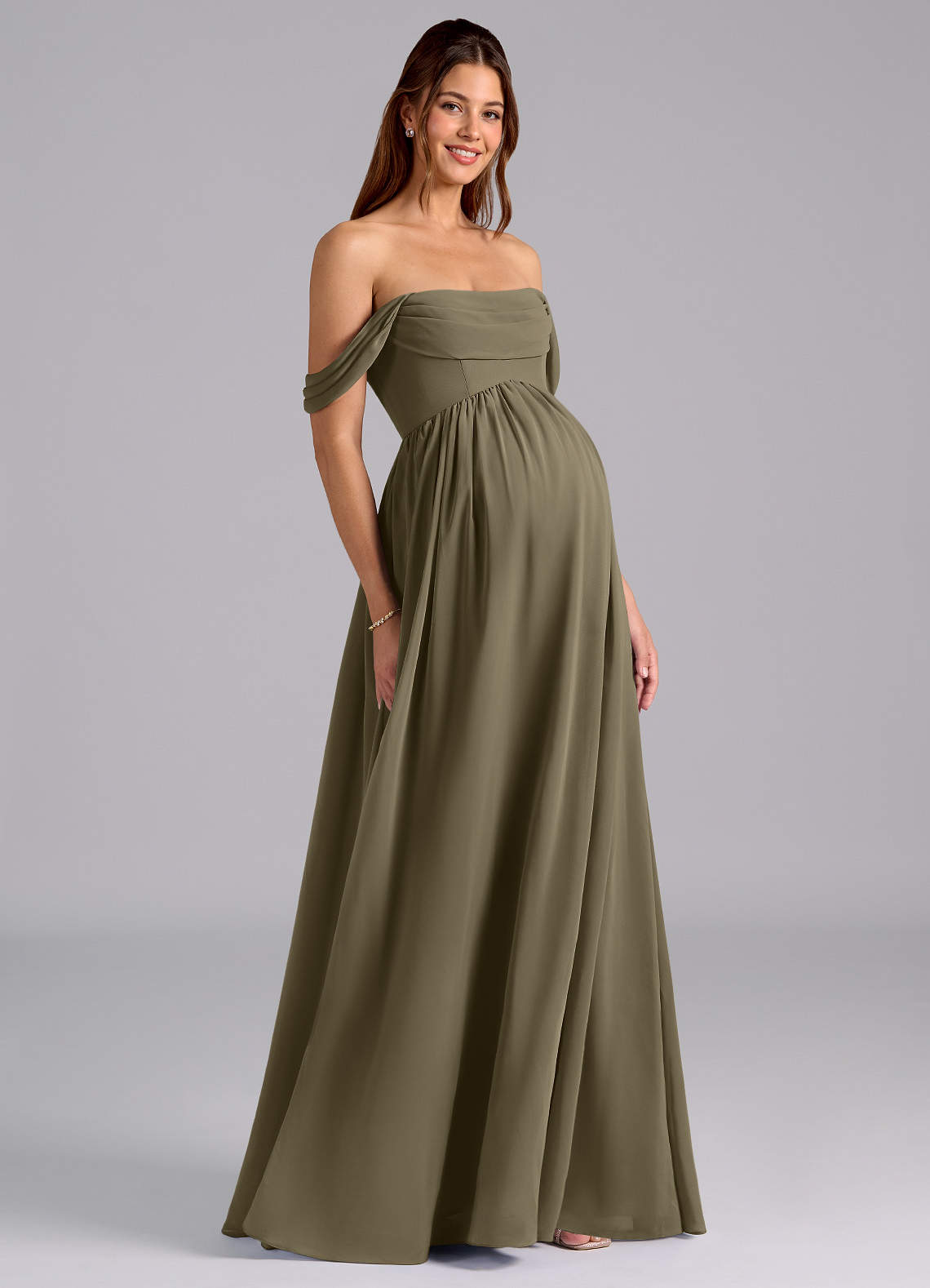 Azazie Saige Maternity Bridesmaid Dresses A-Line Pleated Chiffon Floor-Length Dress image1