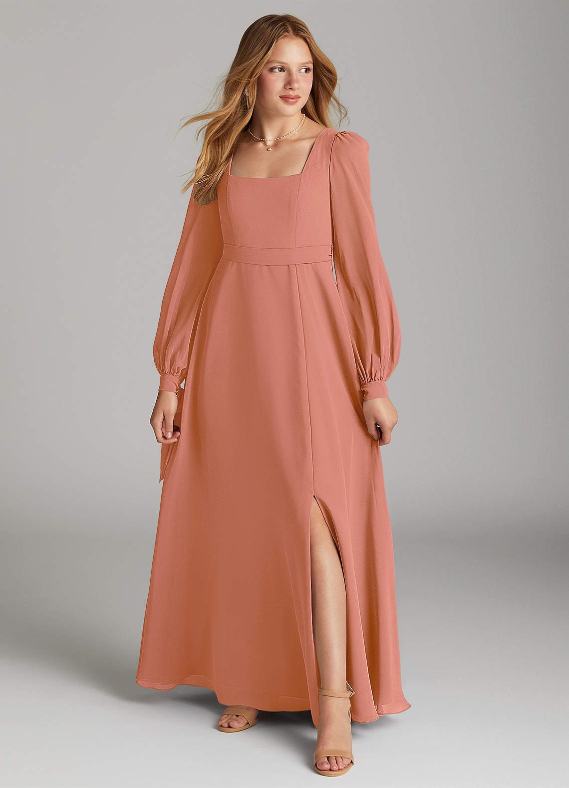 Azazie Leonia Junior A-Linie mit Taschen Chiffon Kleid Mai Tai image1