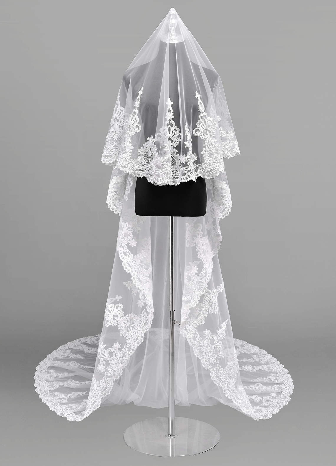 front Princess Lace Cathedral Veil With Blusher