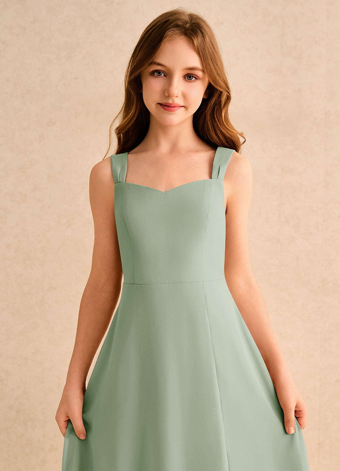 Azazie Makani Junior Formal Flower Girl Dresses Dusty Sage A-Line Sweetheart Neckline Chiffon Dress image5