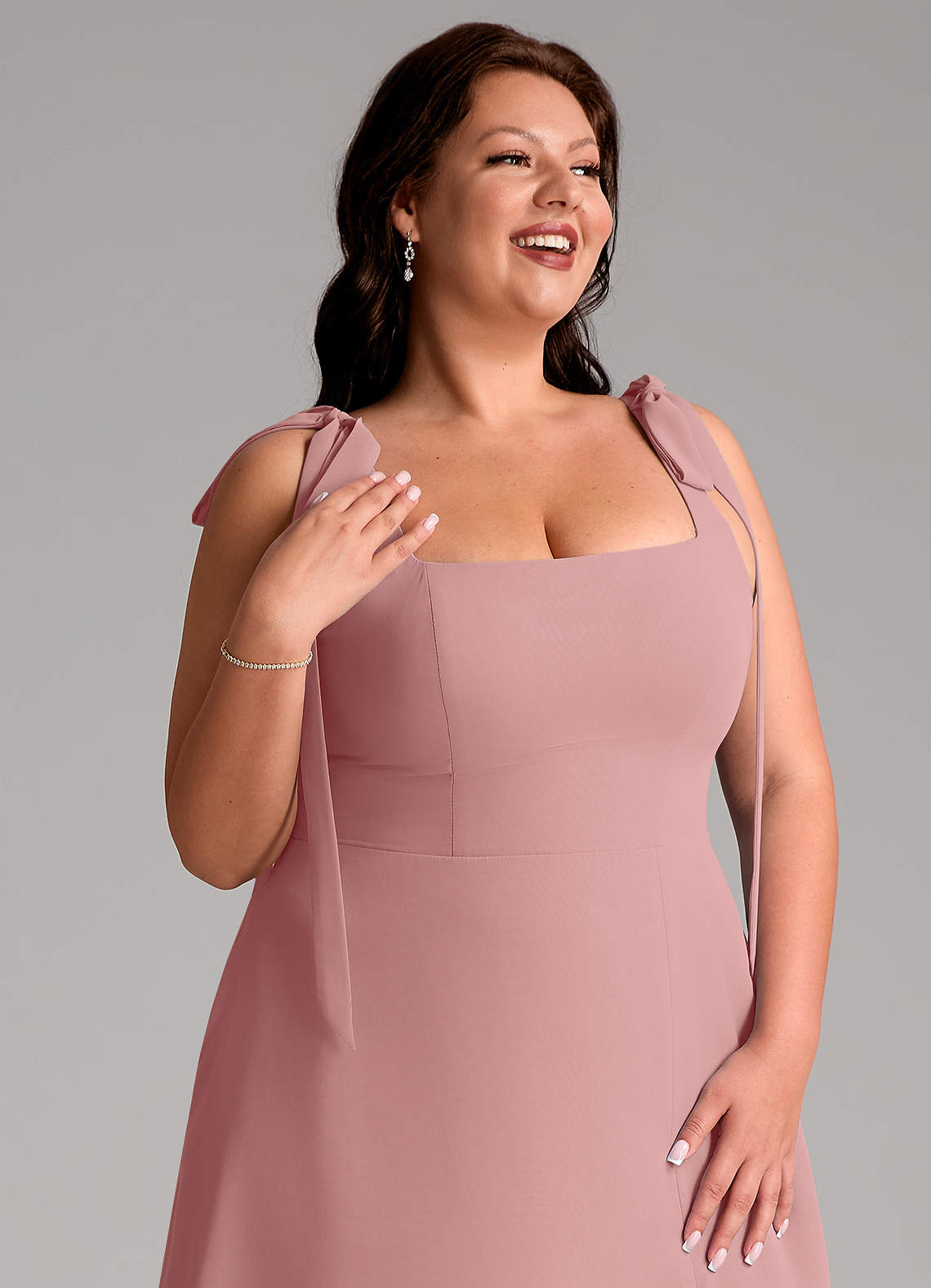 Azazie Debra Bridesmaid Dresses Dusty Rose A-Line with Pockets Chiffon Convertible Dress image15